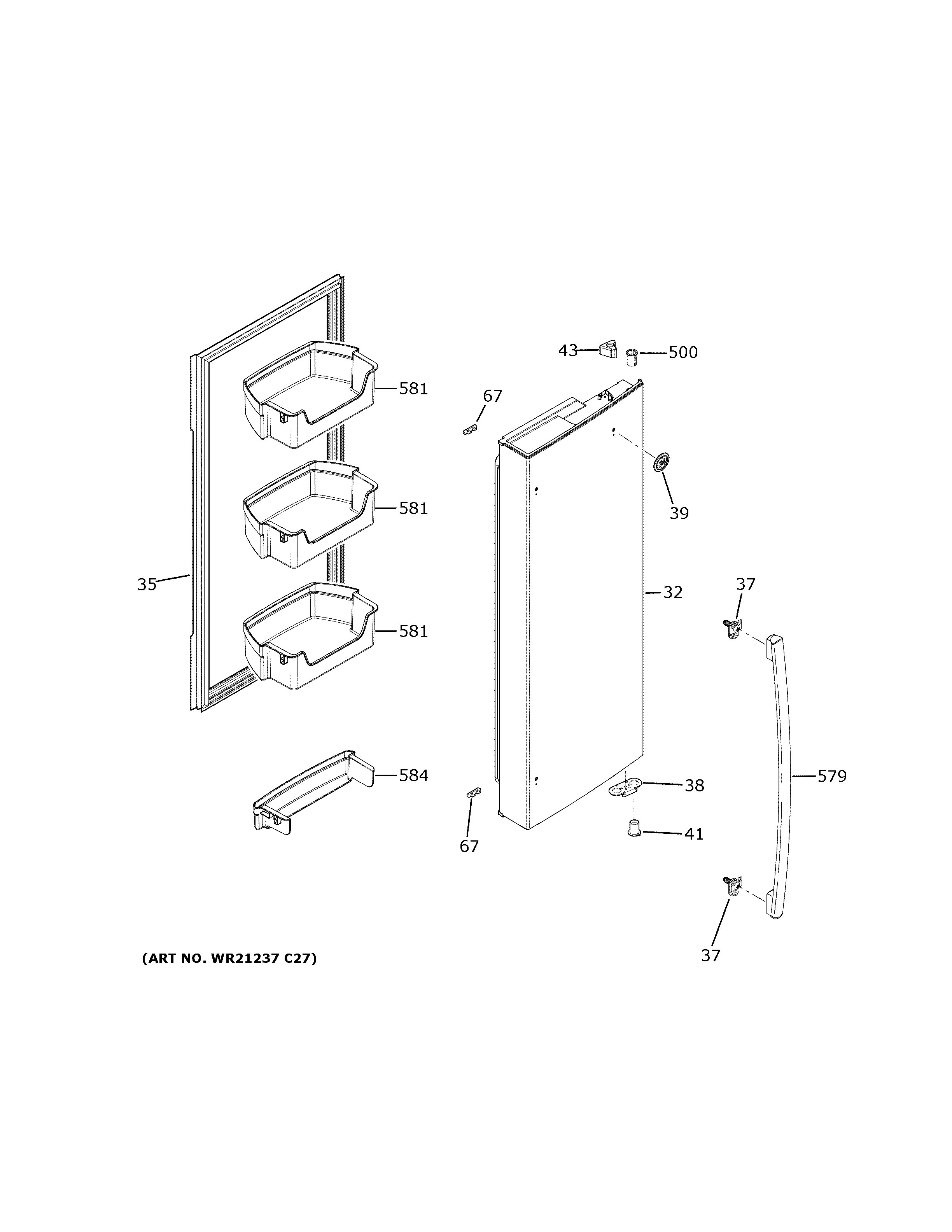 GE GFE24JBLAFTS fresh food door - rh diagram
