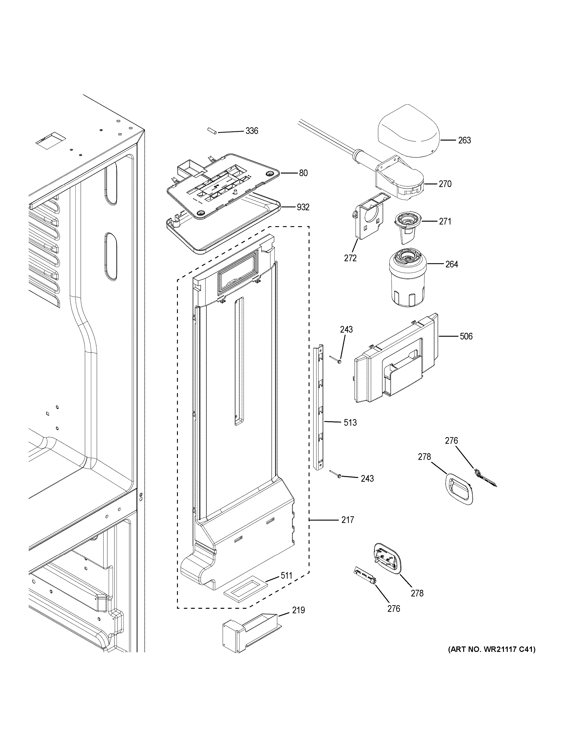 GE GFE24JBLAFTS fresh food section diagram