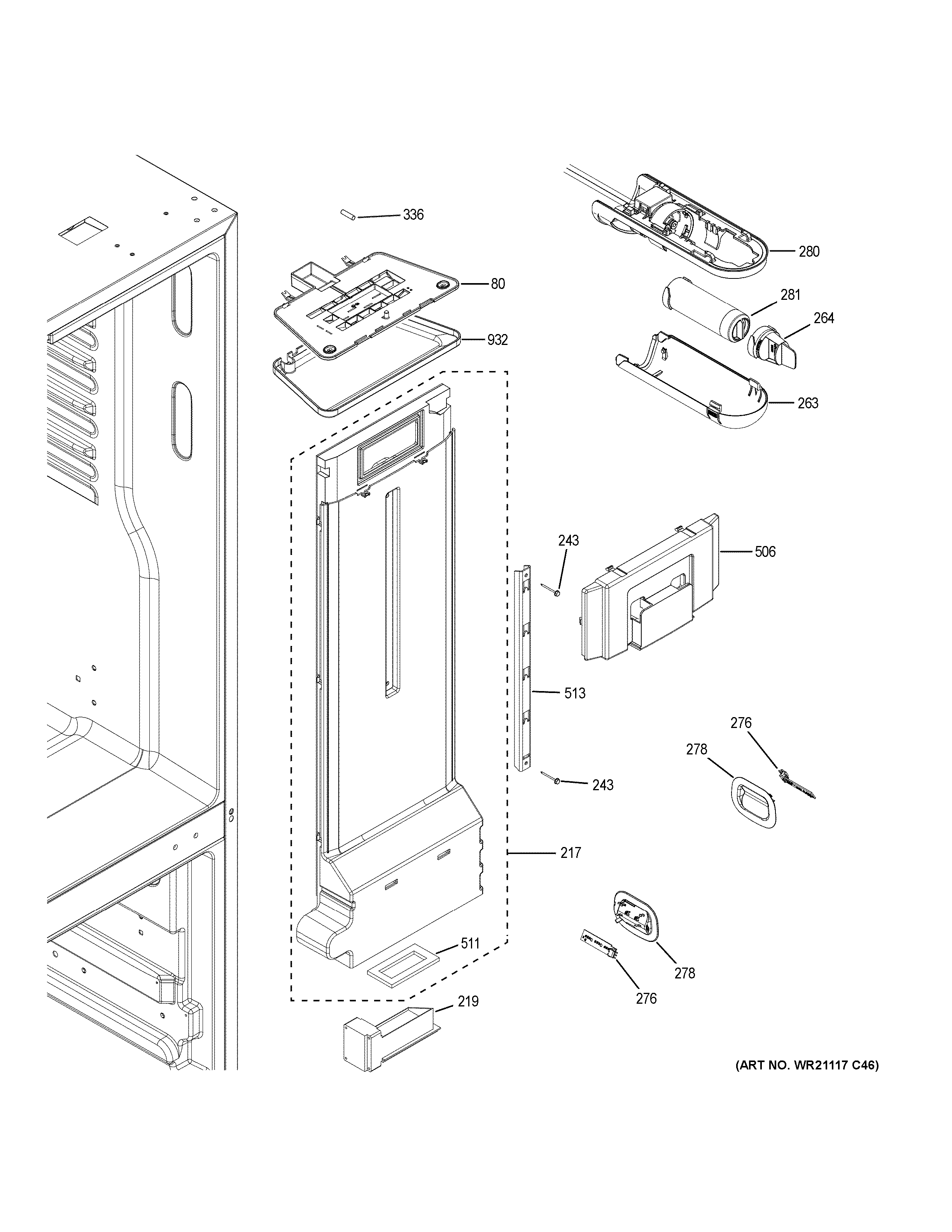 GE GFE26JSMAFSS fresh food section diagram