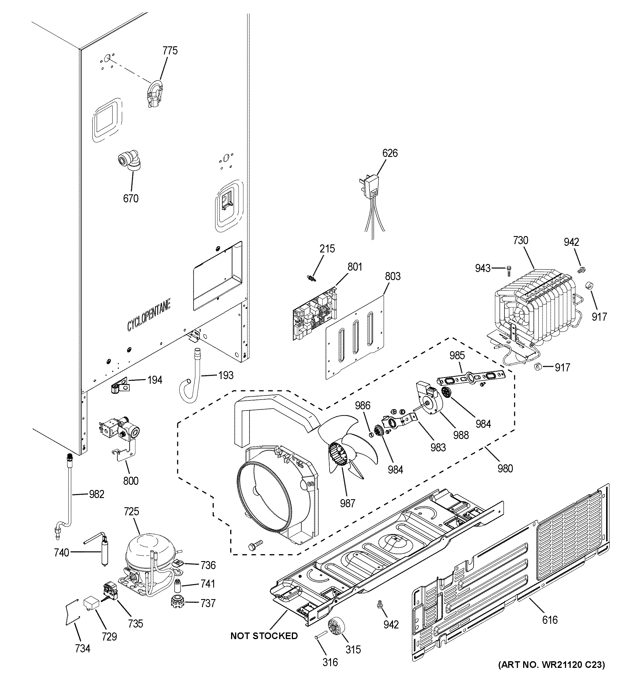 GE GFE26JSMAFSS machine compartment diagram