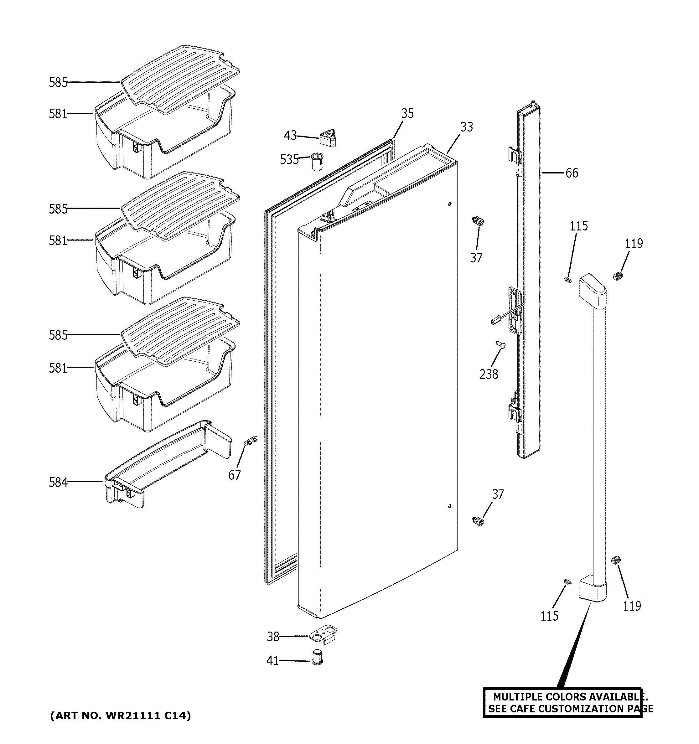 GE CWE19SP2NBS1 fresh food door - lh diagram