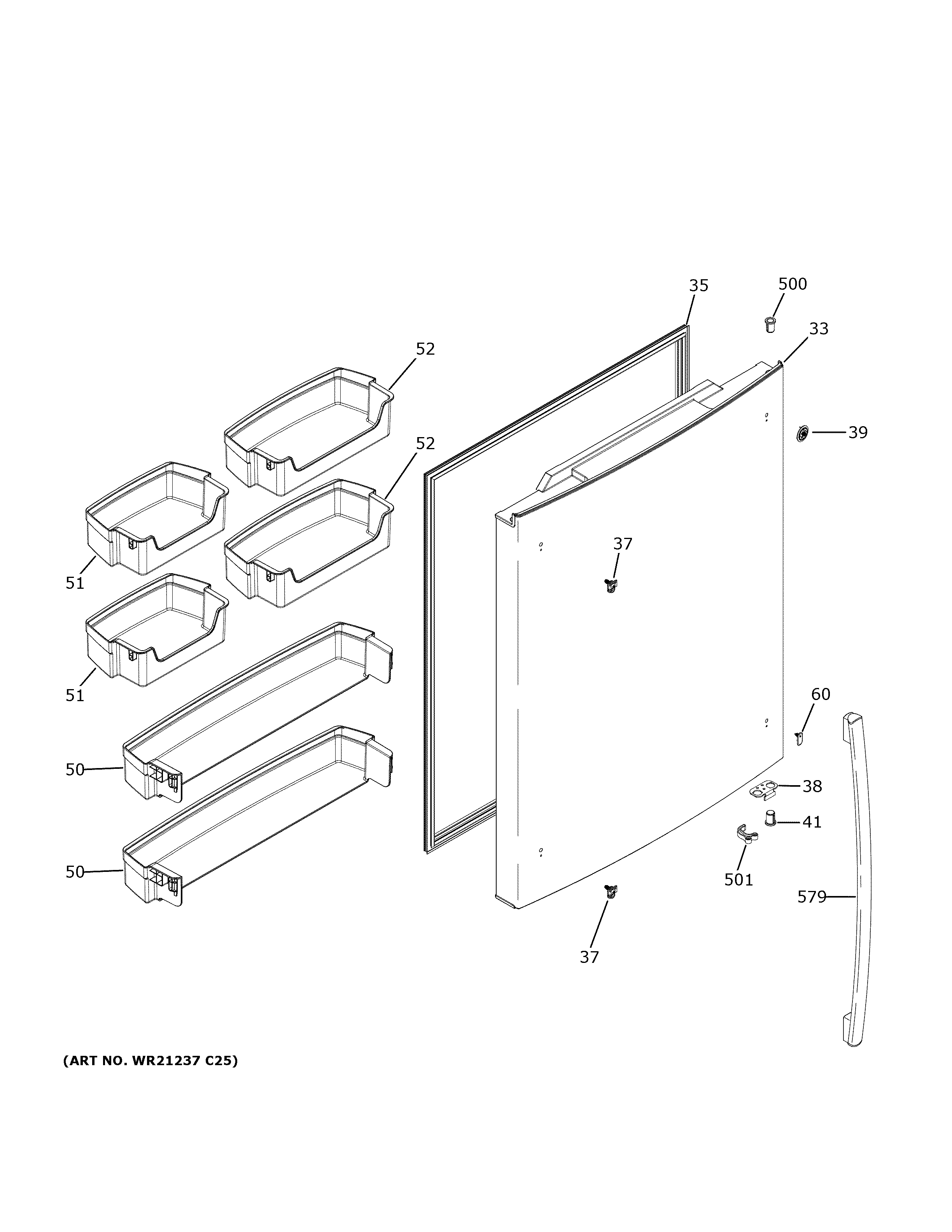 GE GDE25ESKJRSS fresh food door diagram