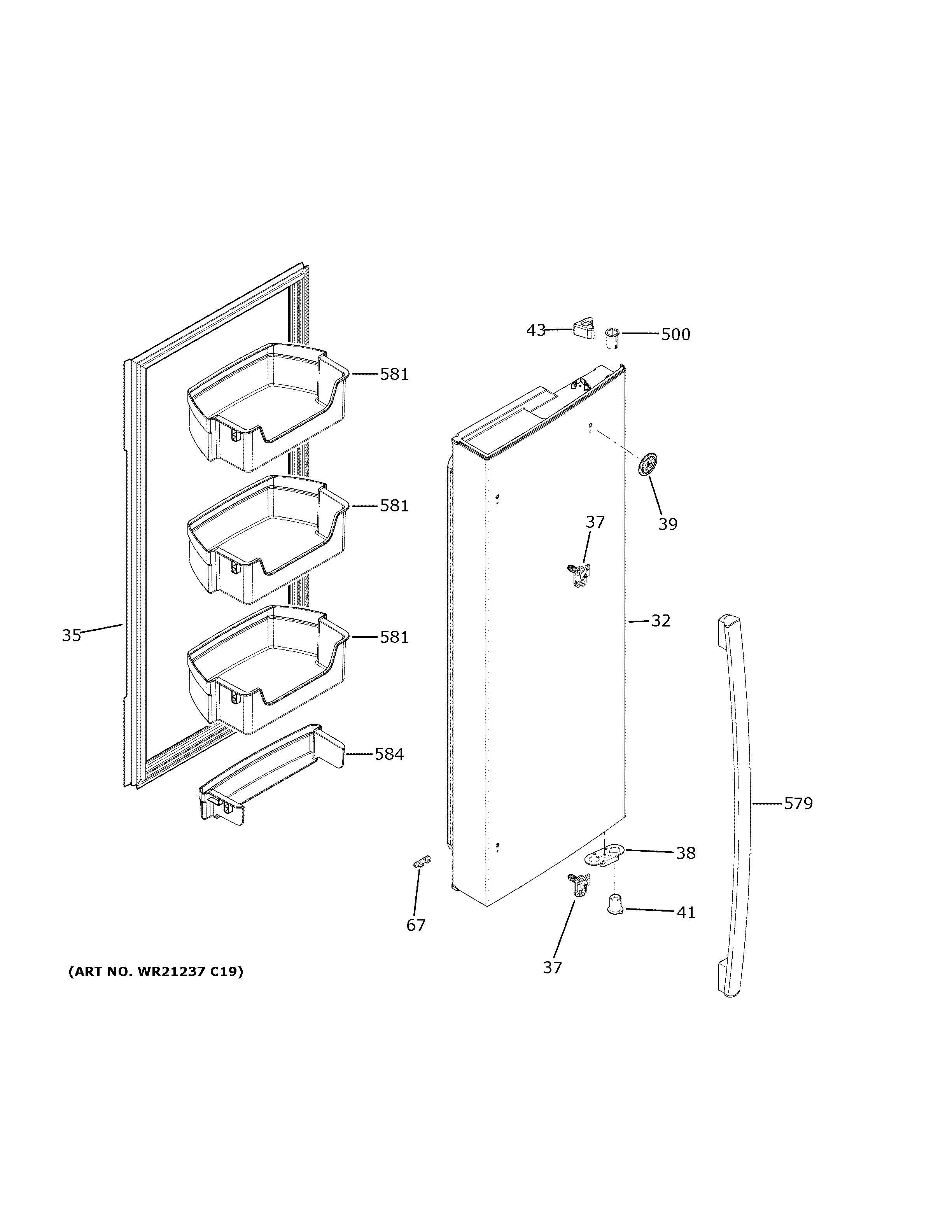 GE GNE25JMKJFES fresh food door - rh diagram
