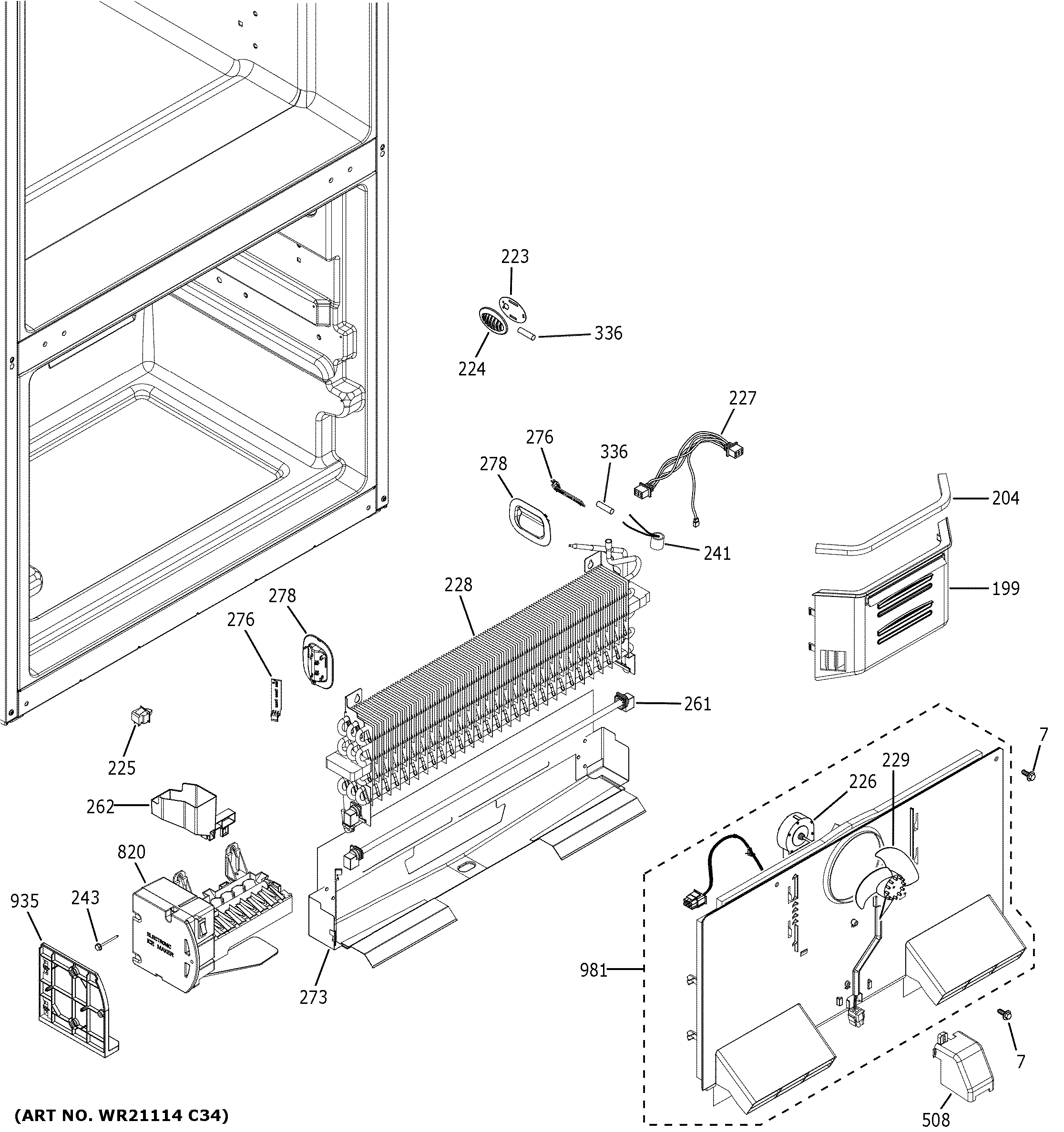 GE GNE25JMKJFES freezer section diagram