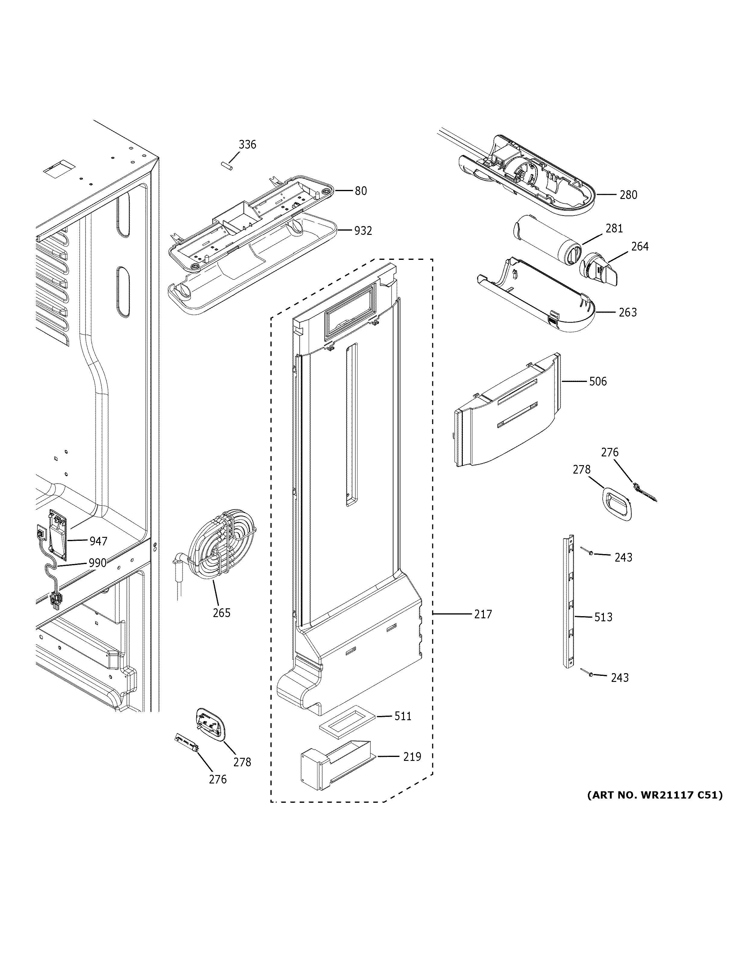 GE CWE19SP4NBW2 fresh food section diagram