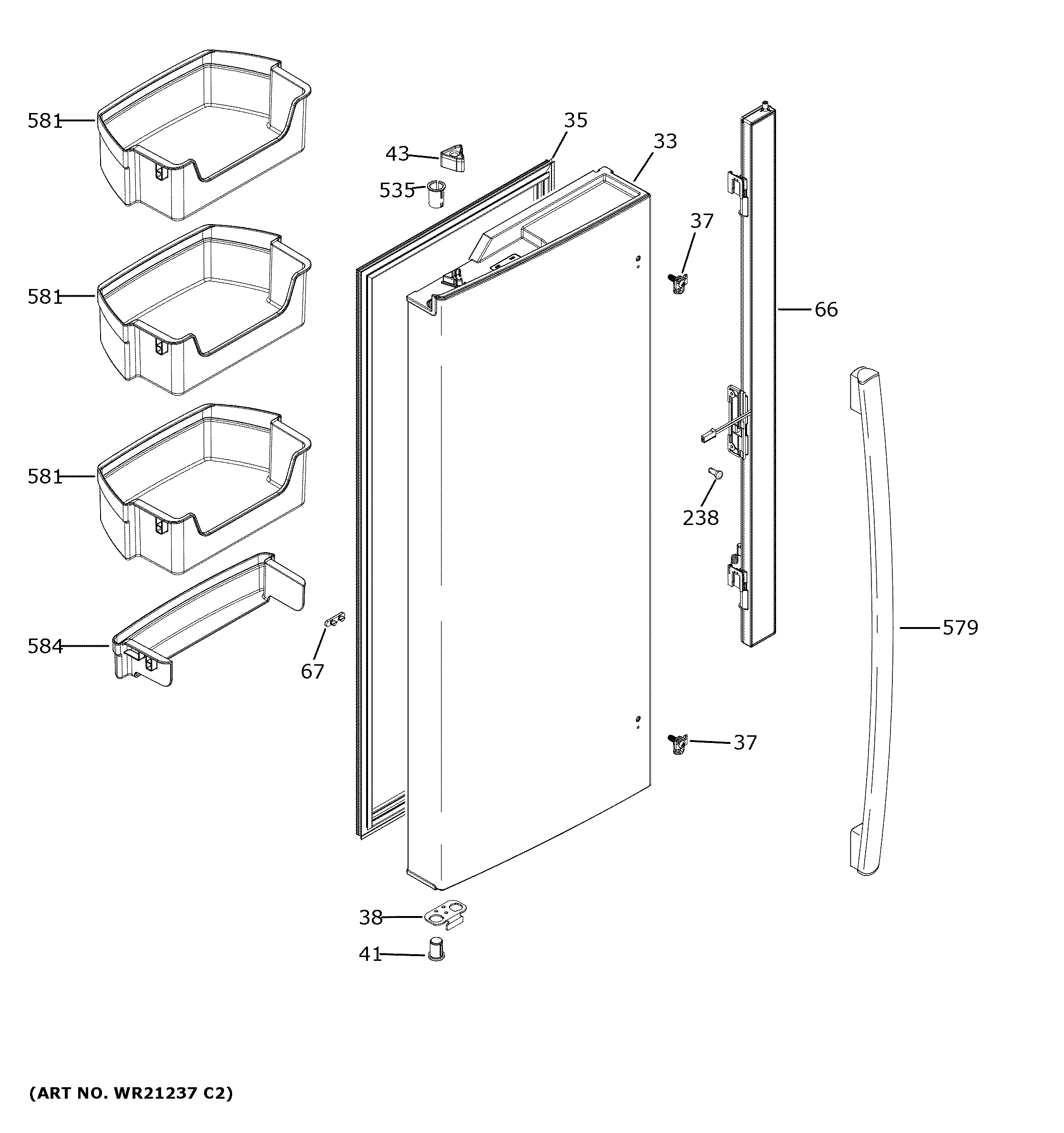GE GNE27JGMKFWW fresh food door - lh diagram