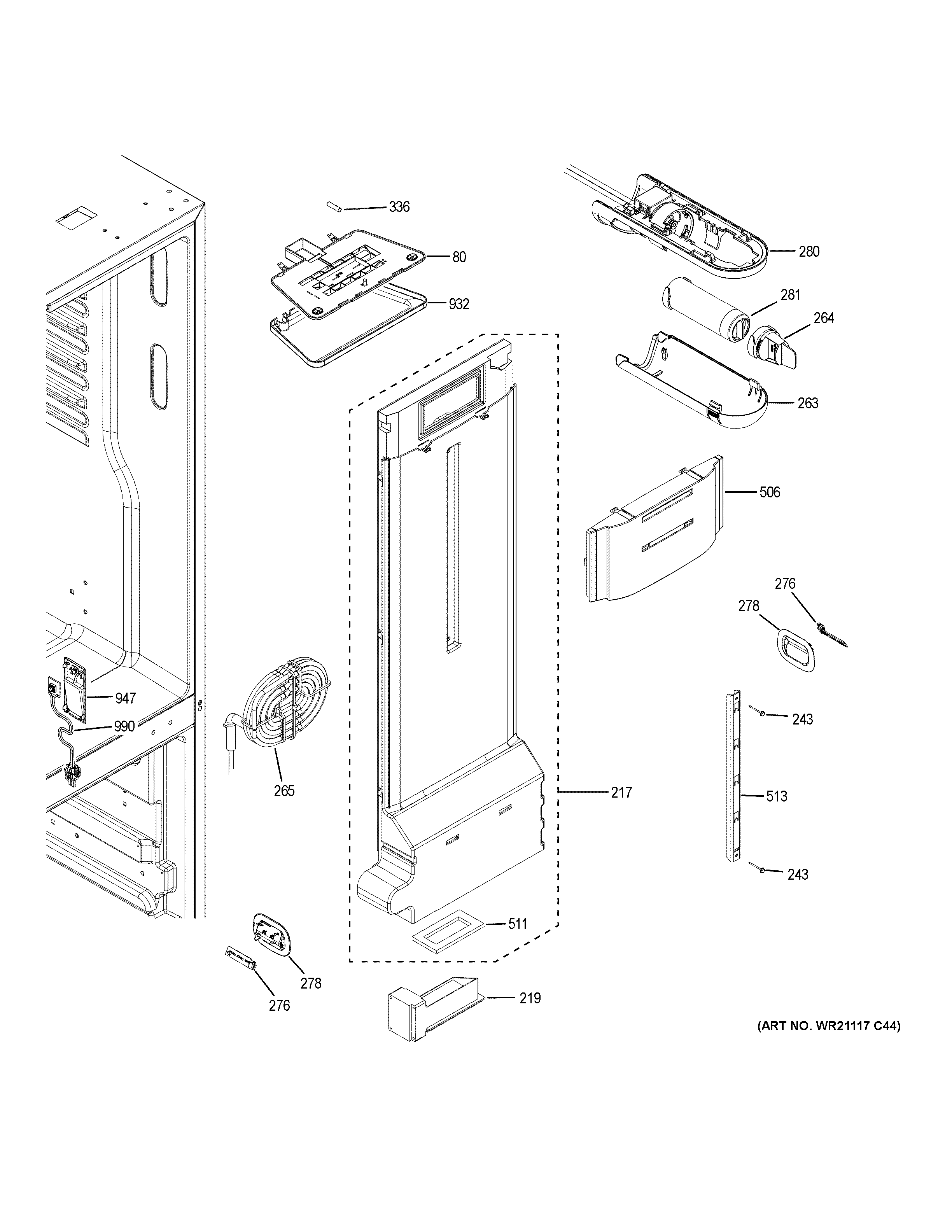 GE GNE27JGMKFWW fresh food section diagram