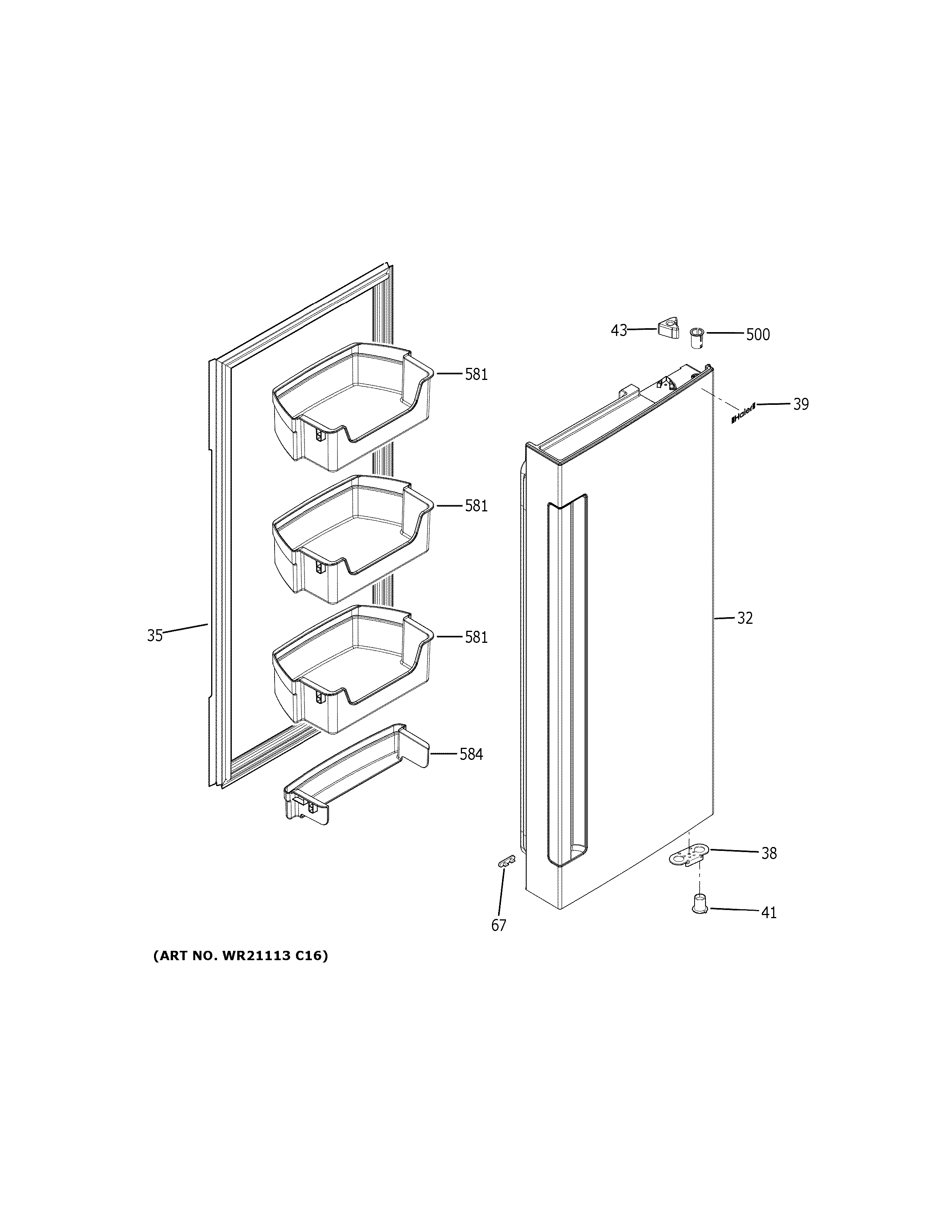 GE QNE27JSMLFSS fresh food door - rh diagram