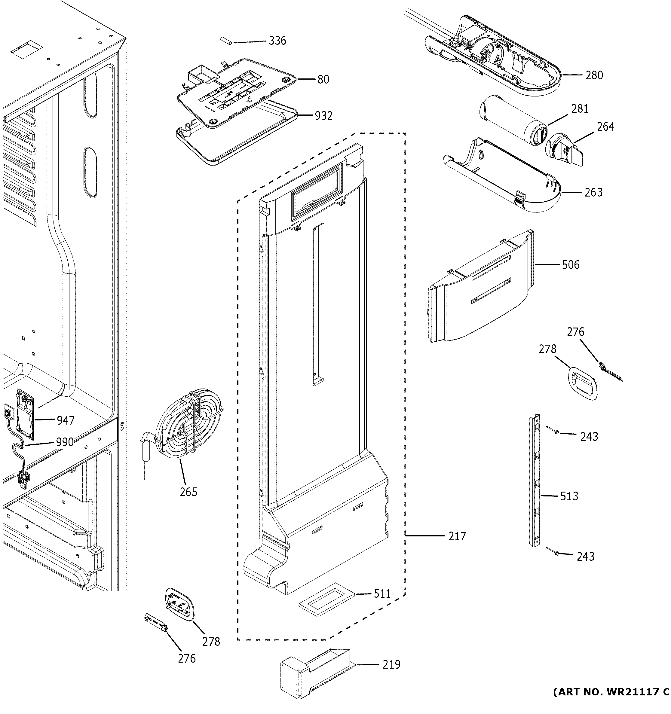 GE GNE25JMKLFES fresh food section diagram