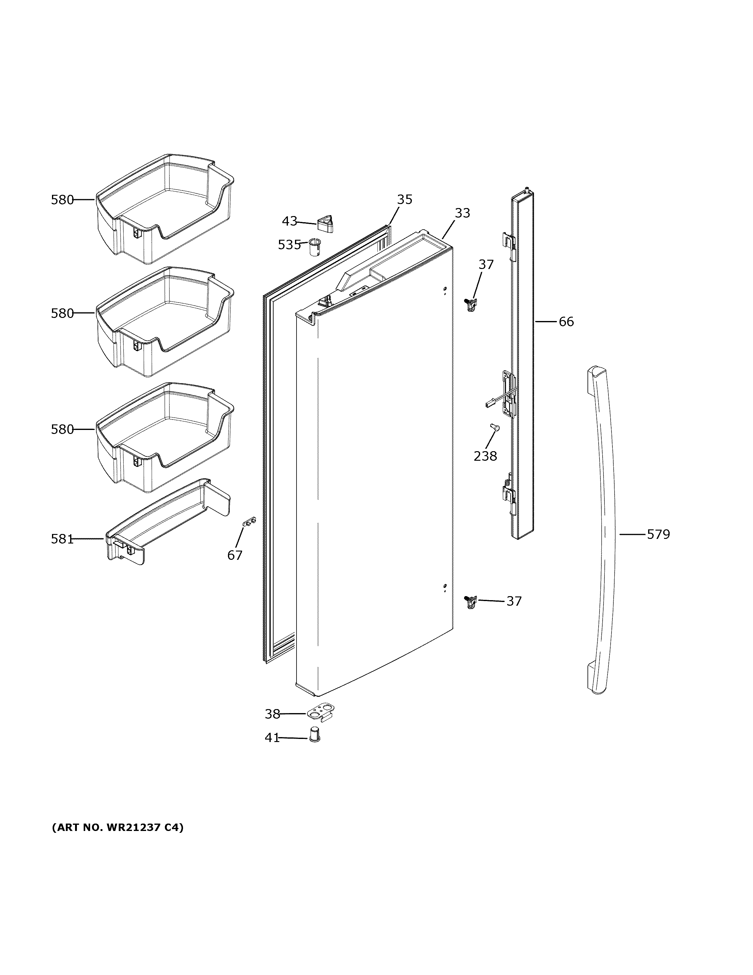 GE GNE21FMKGFES fresh food door - lh diagram