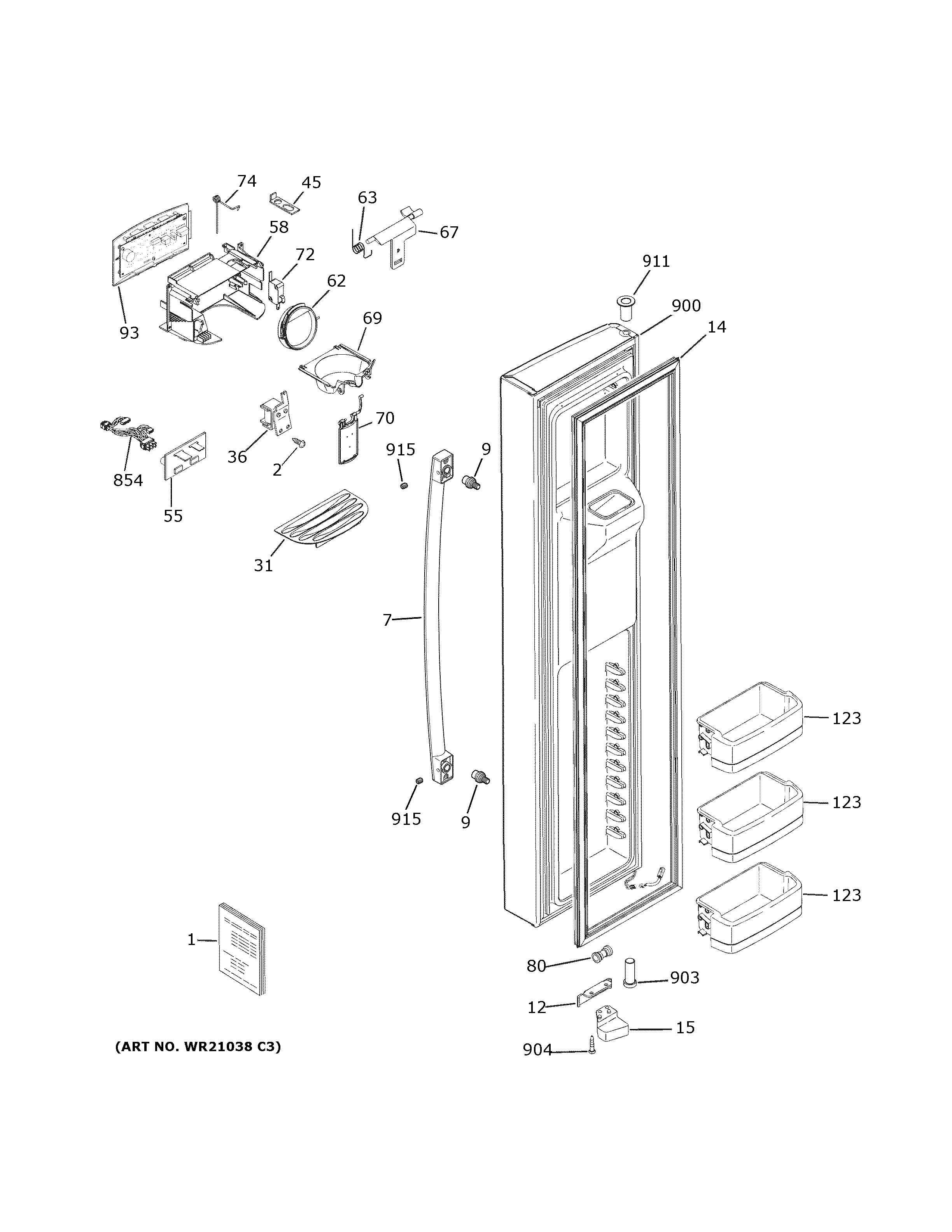 GE PSS28KYHBCFS freezer door diagram