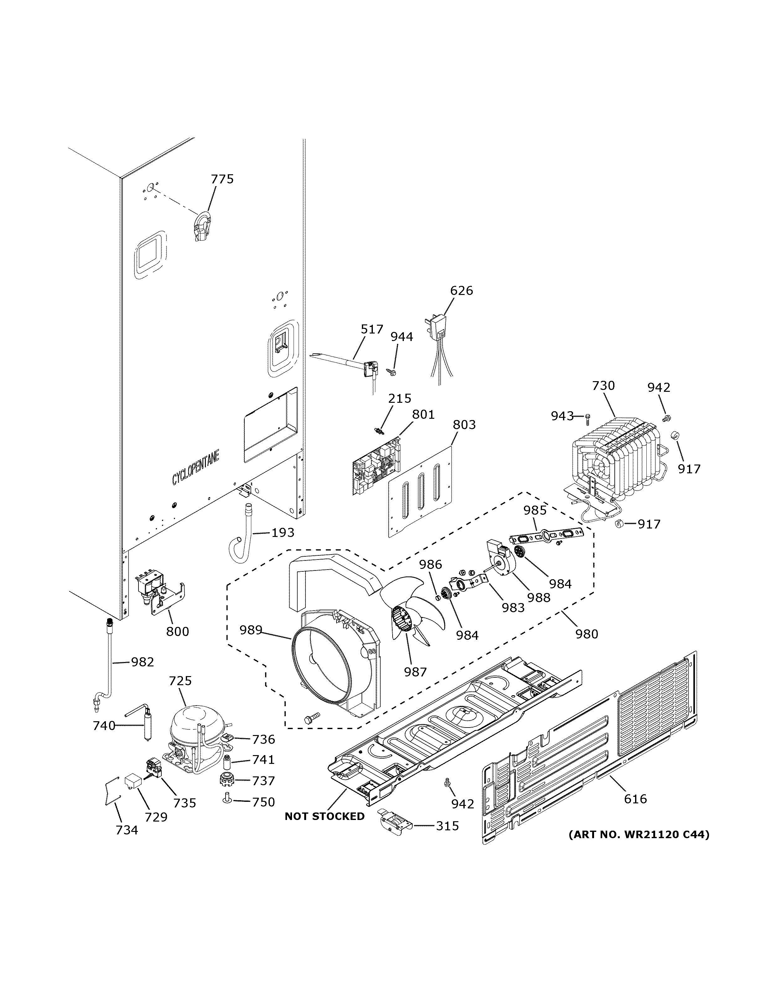 GE GNE21FSKLFSS machine compartment diagram
