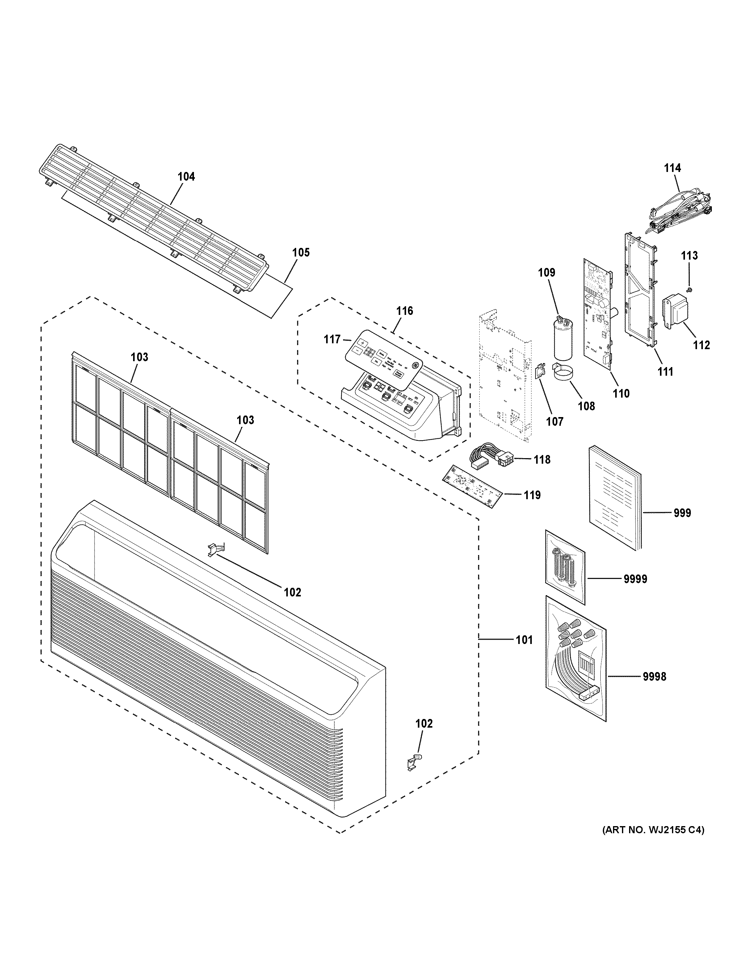 GE AZ45E15DABW1 grille & control parts diagram