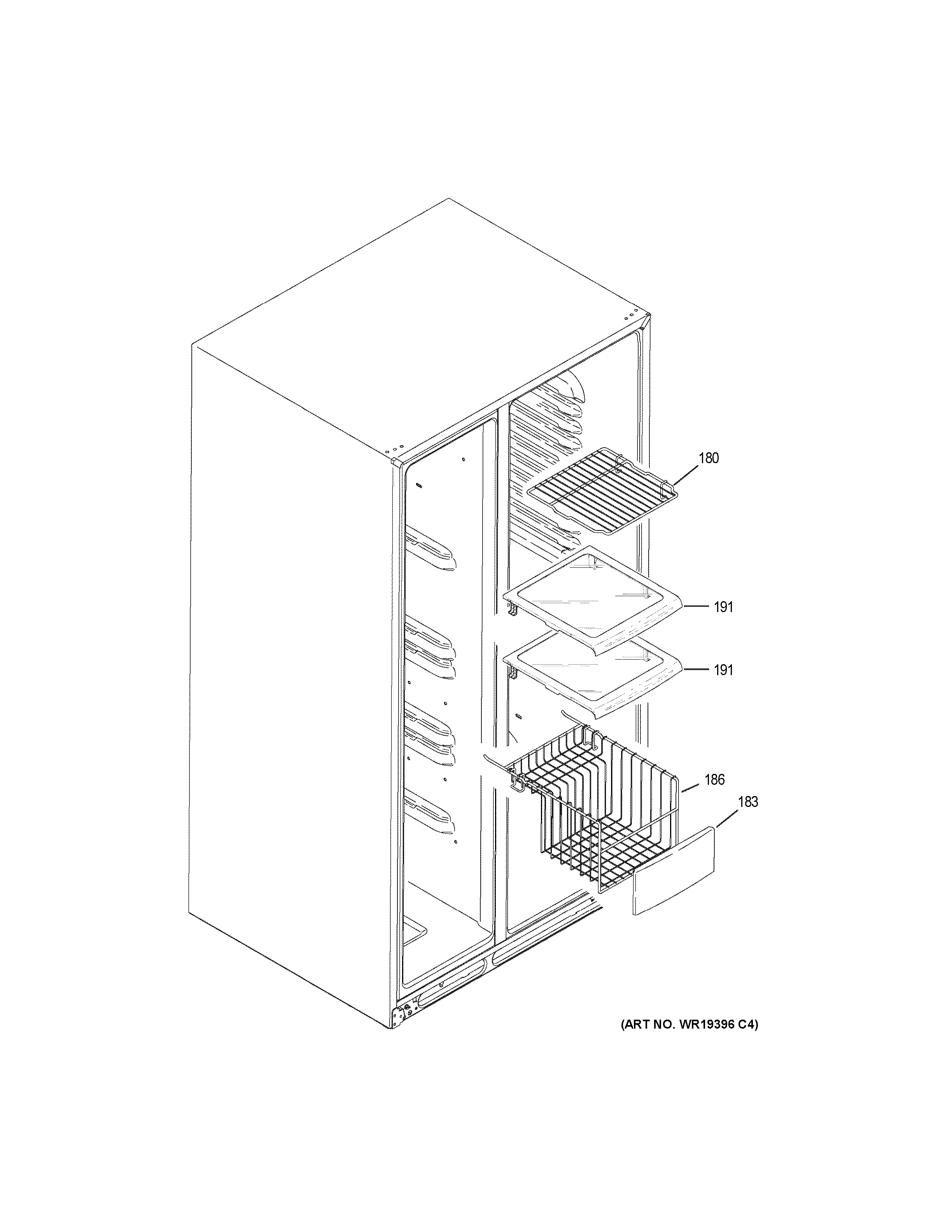 GE GZS22DGJRFBB freezer shelves diagram