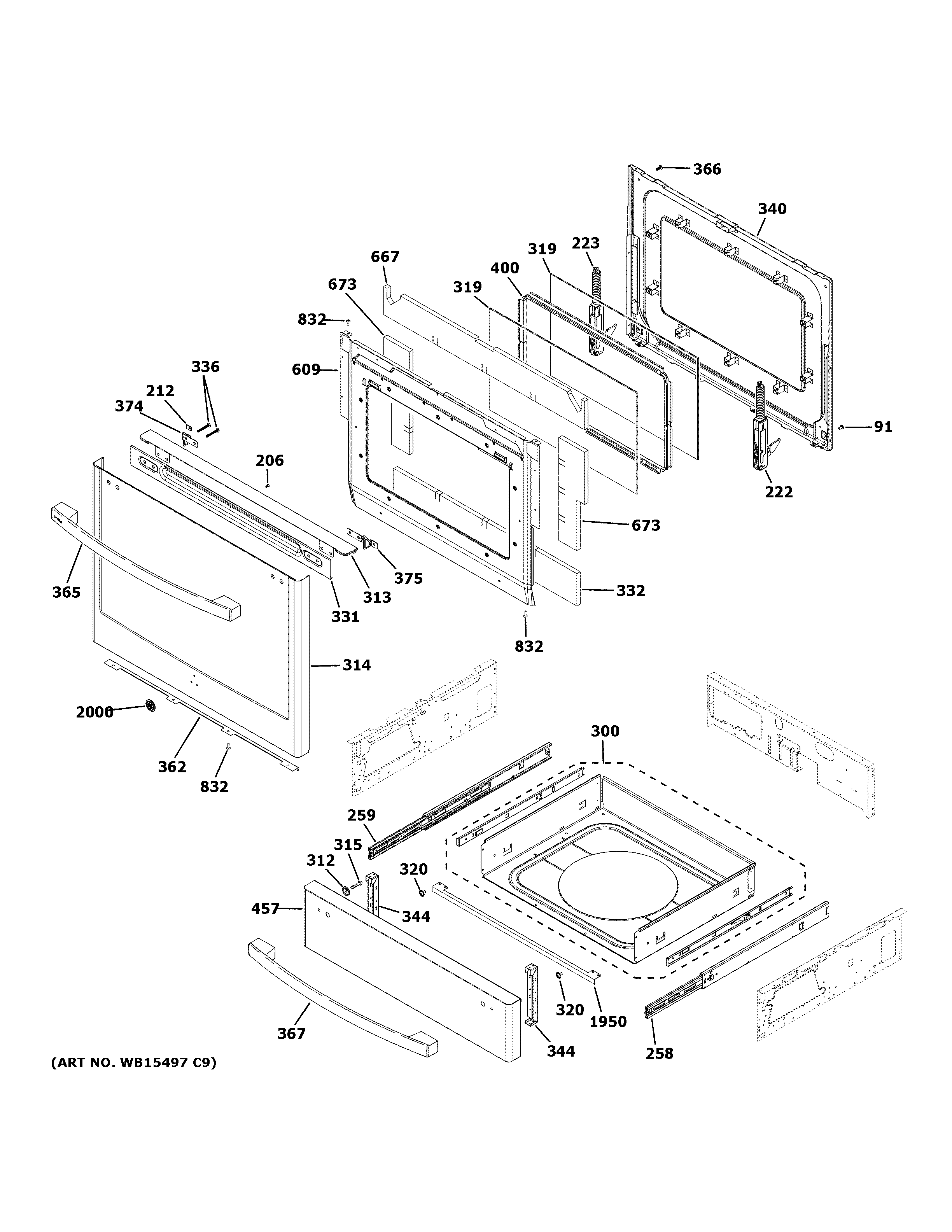 GE PGS930YP1FS door & drawer parts diagram
