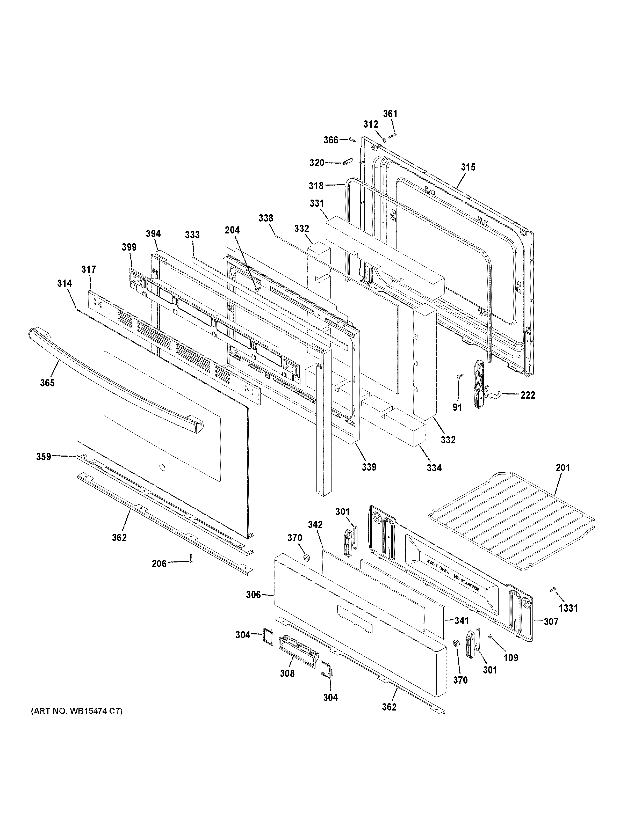 GE JGBS60DEK3CC door & drawer parts diagram