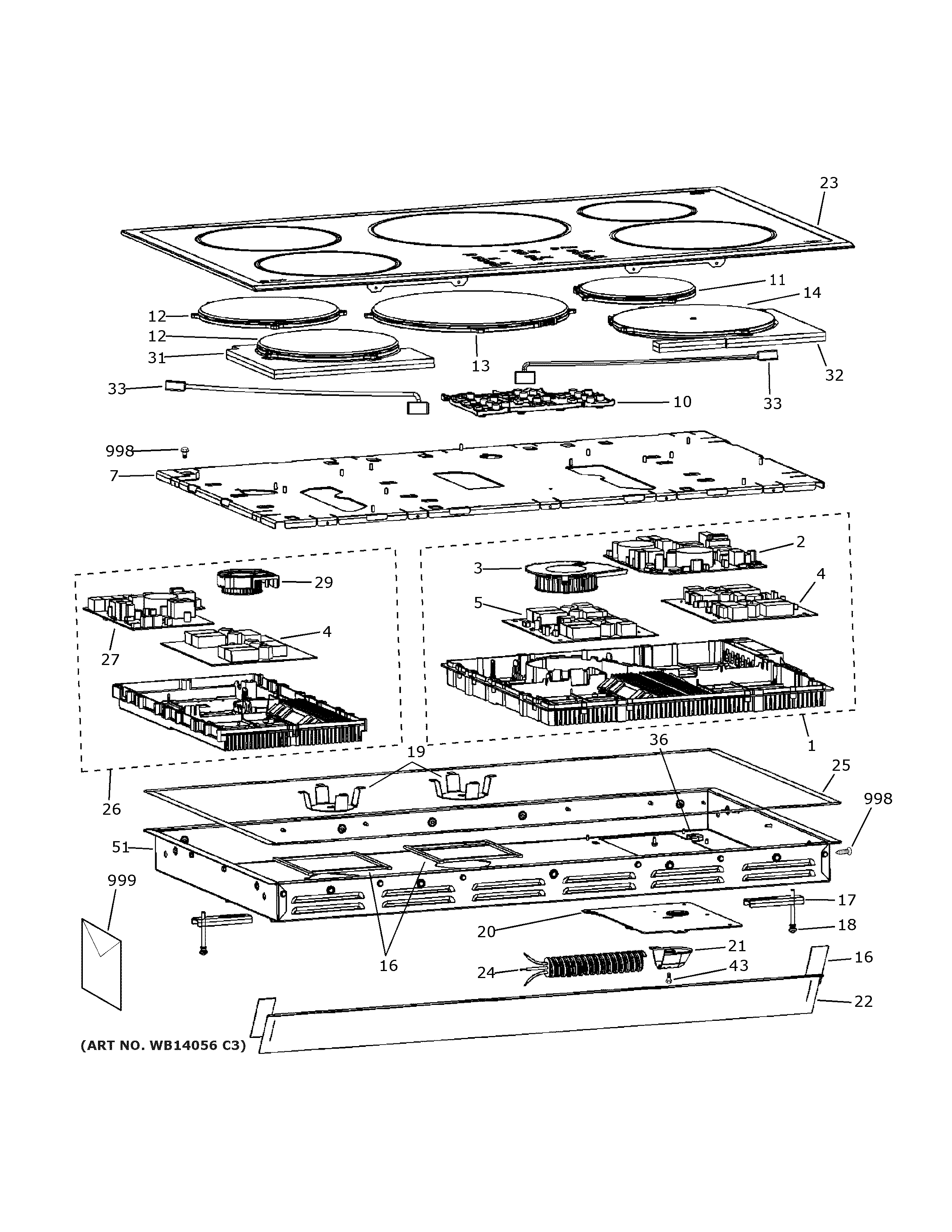 GE ZHU36RSR1SS control panel & cooktop diagram