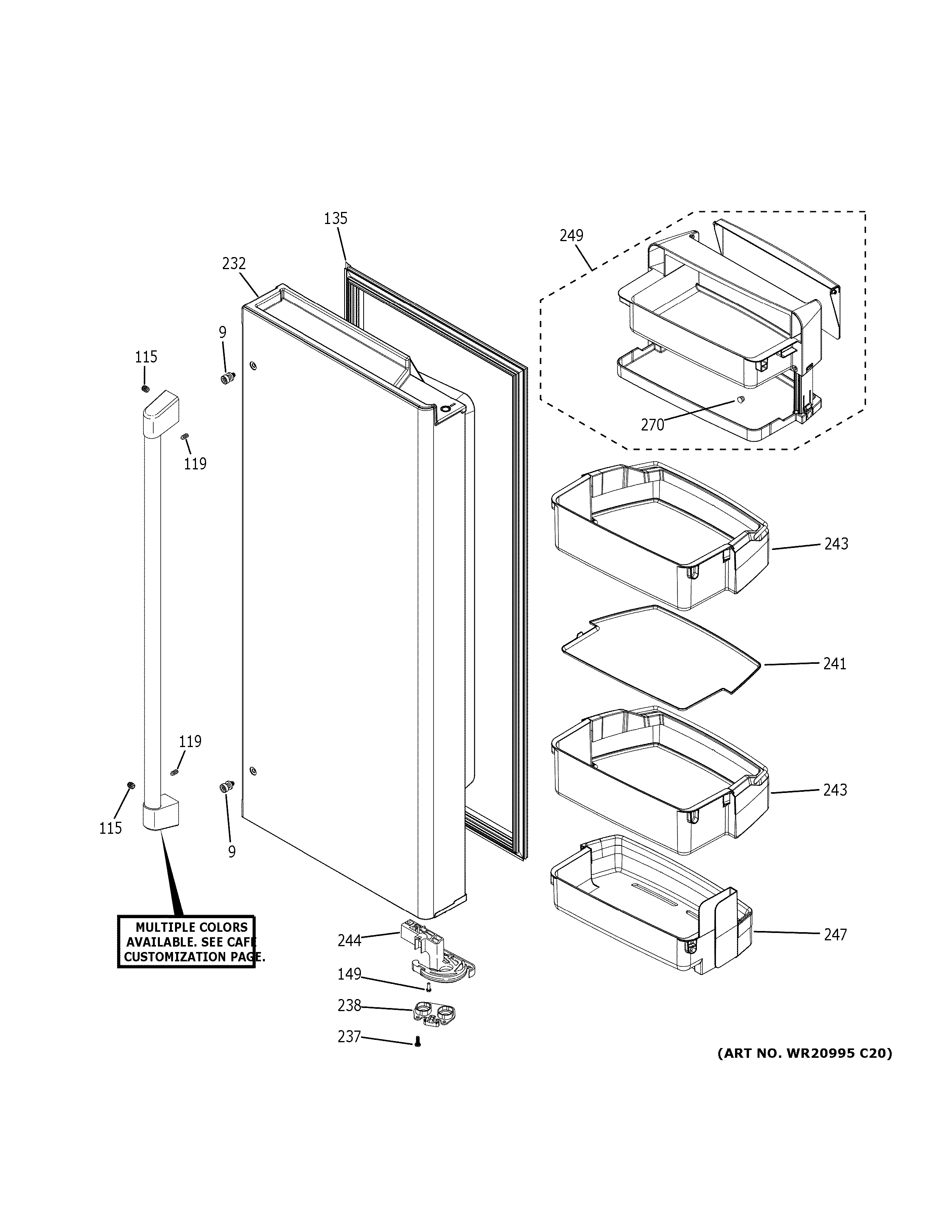 GE CFE28TP4MEW2 fresh food door - rh diagram
