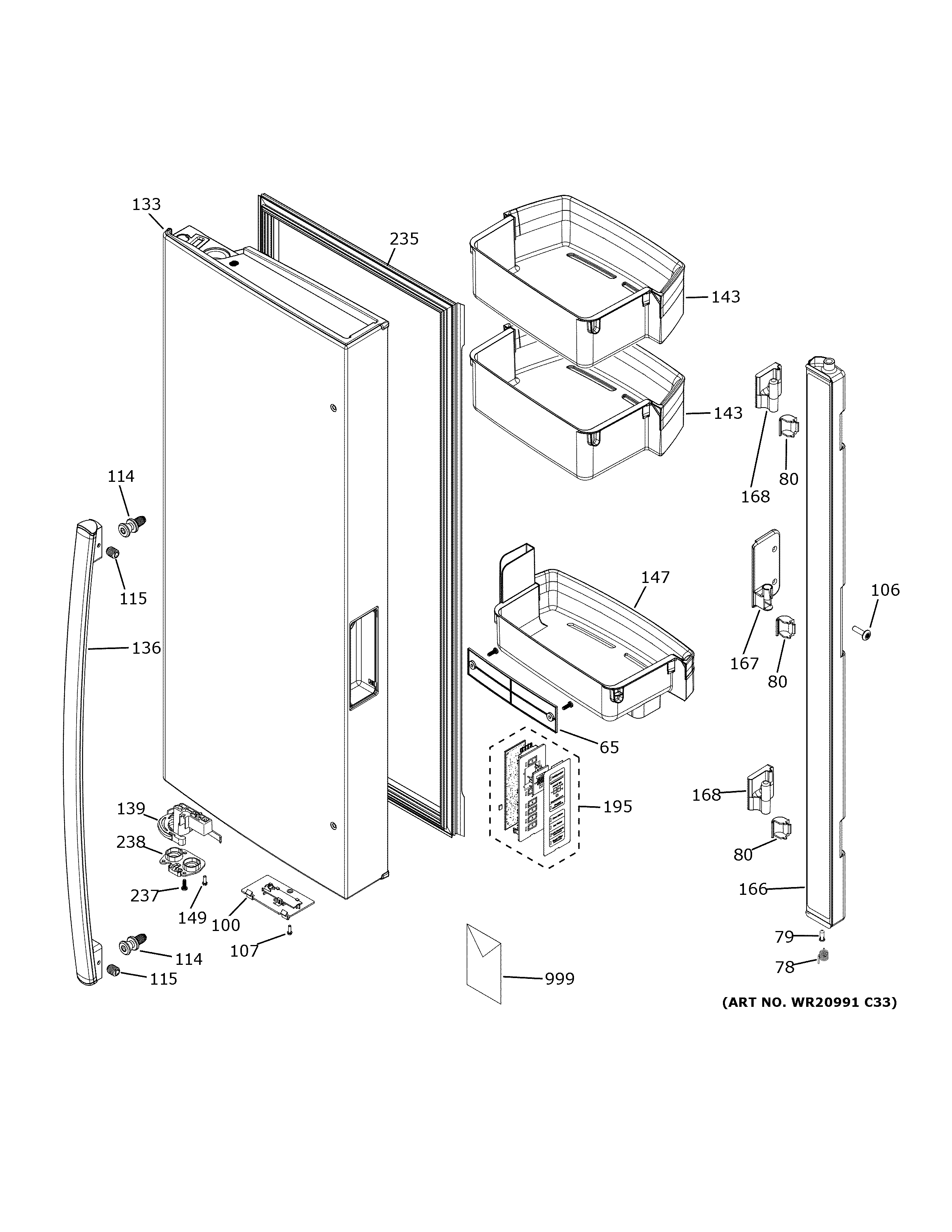 GE GWE23GENCDS fresh food door - lh diagram