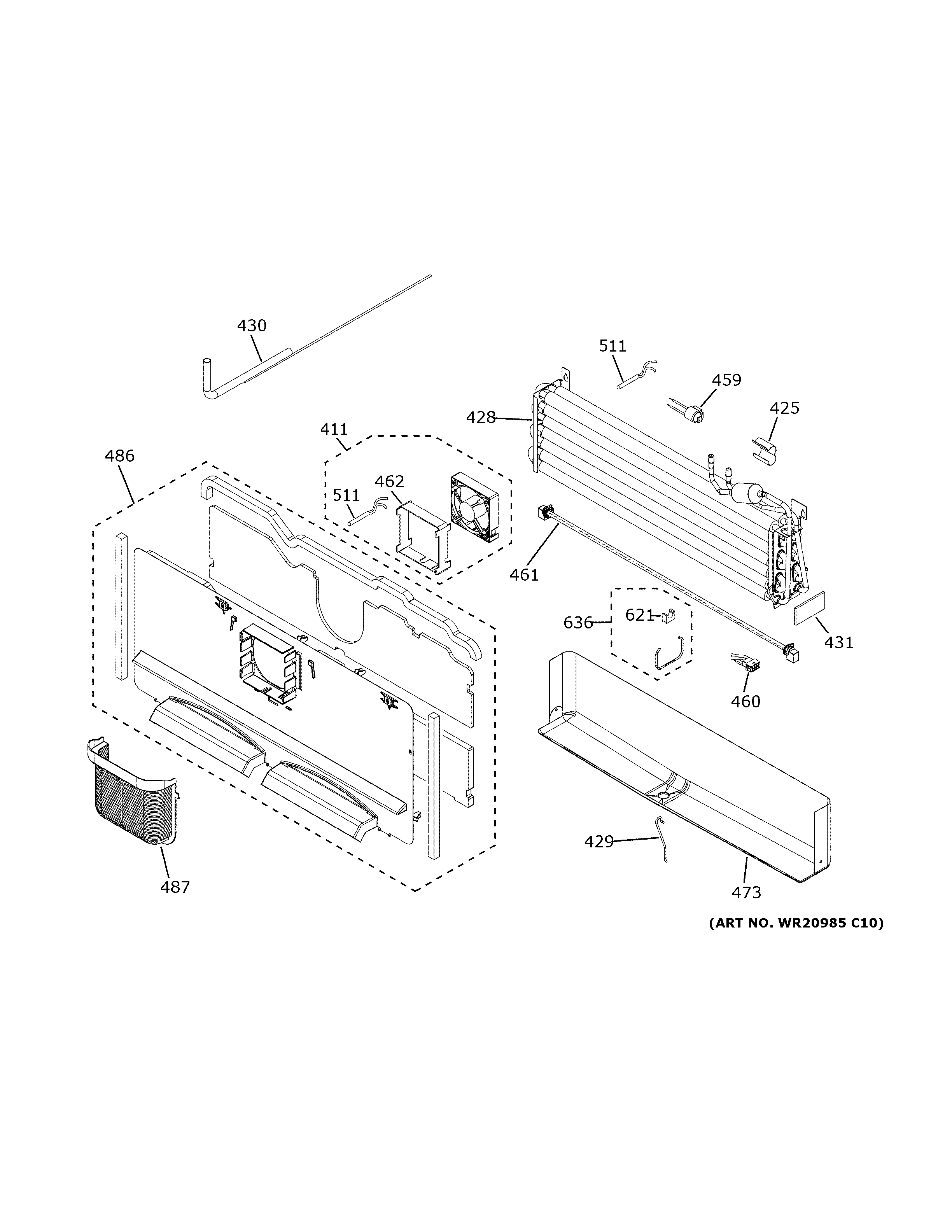 GE GYE22GENCDS freezer section diagram