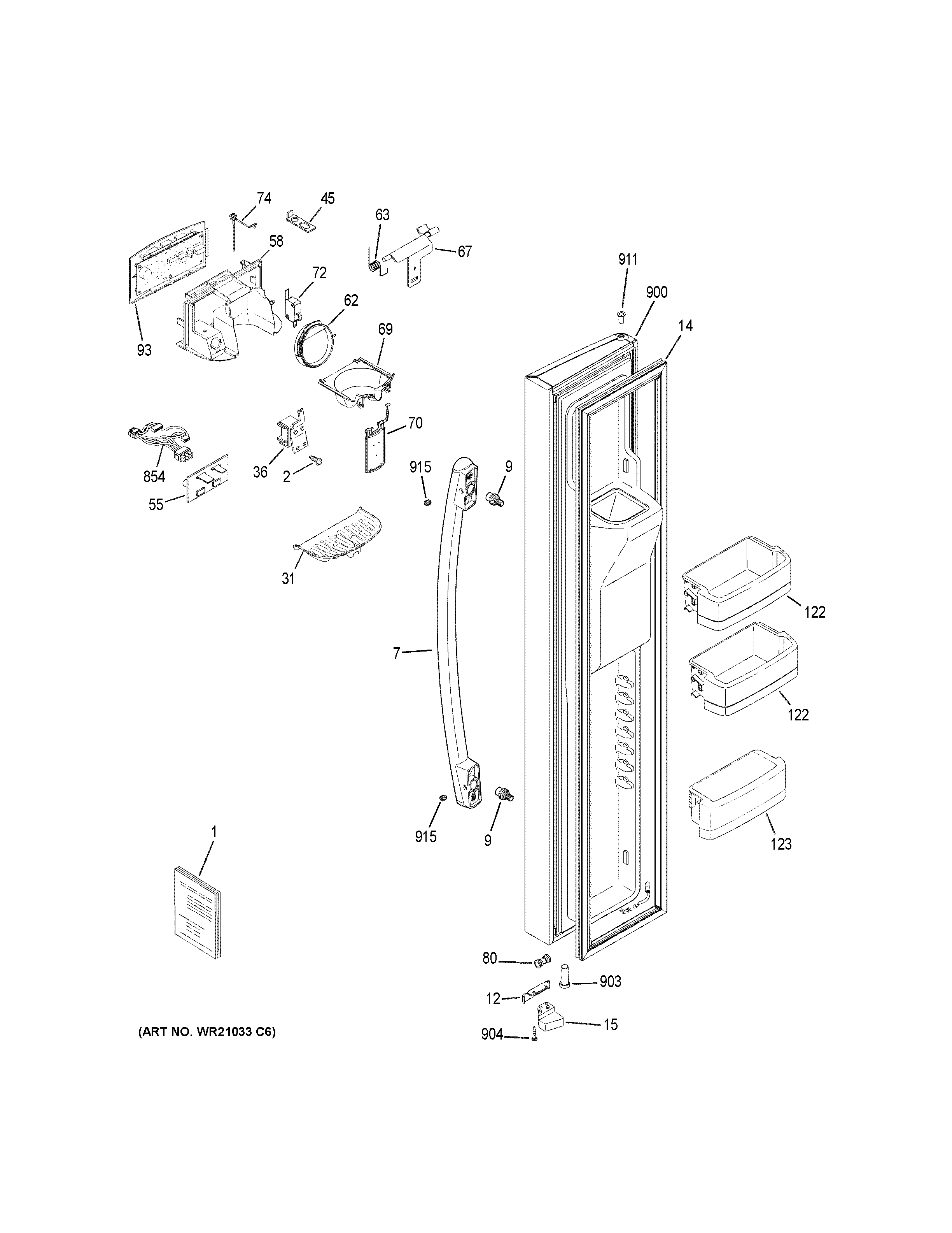 GE PSE25KYHBHFS freezer door diagram