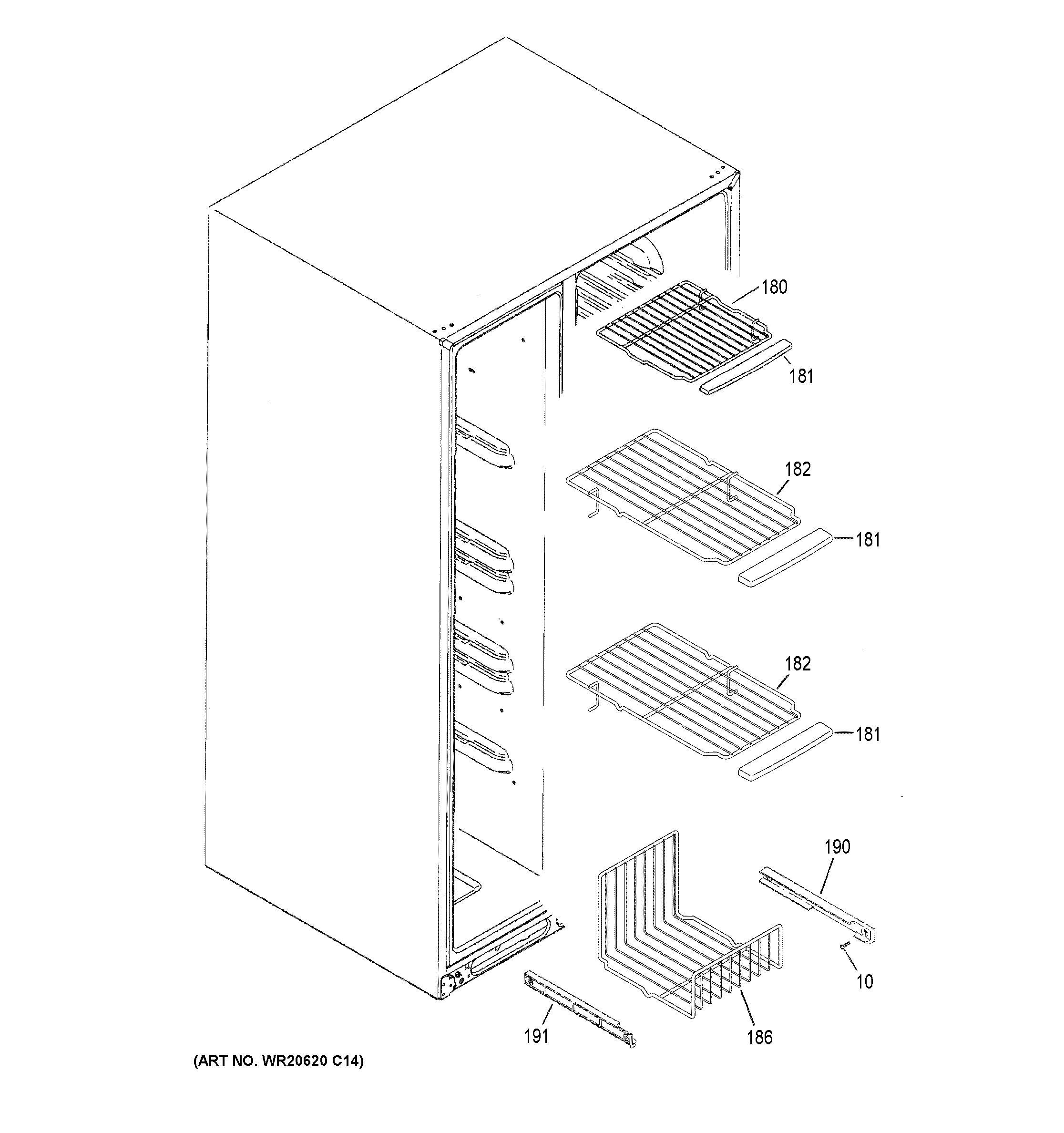 GE GSS23GSKRCSS freezer shelves diagram