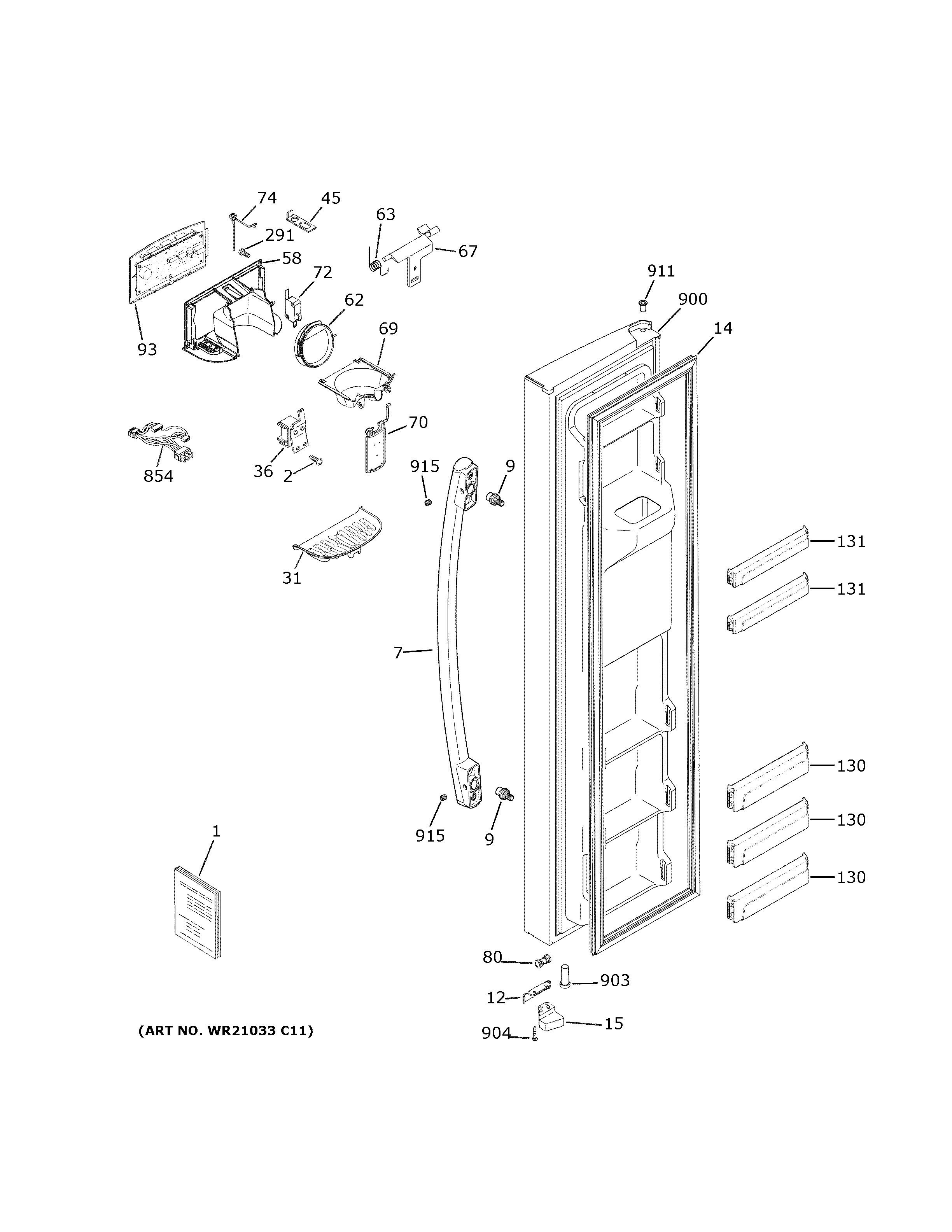 GE GZS22IMNRHES freezer door diagram