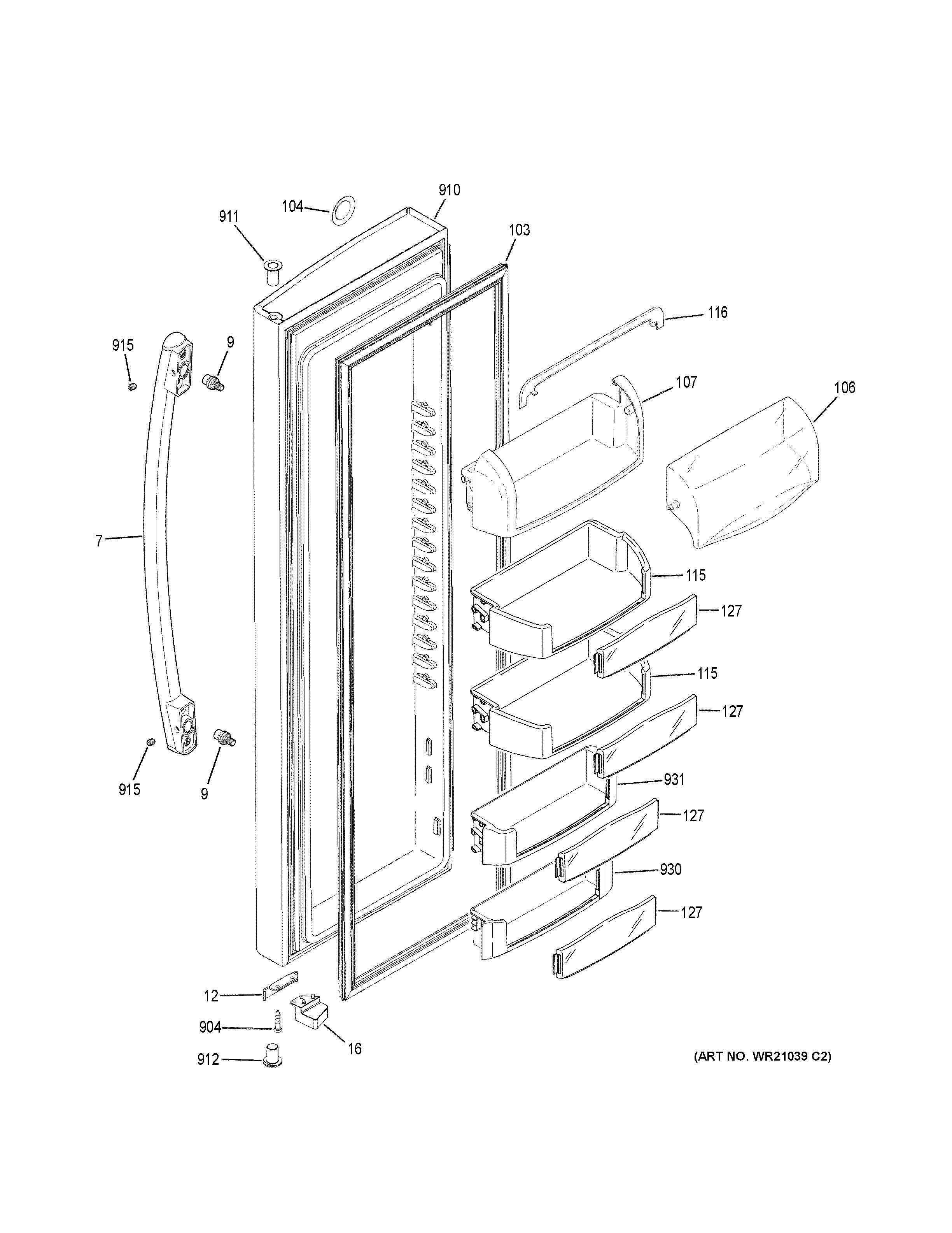 GE PZS22MSKKHSS fresh food door diagram