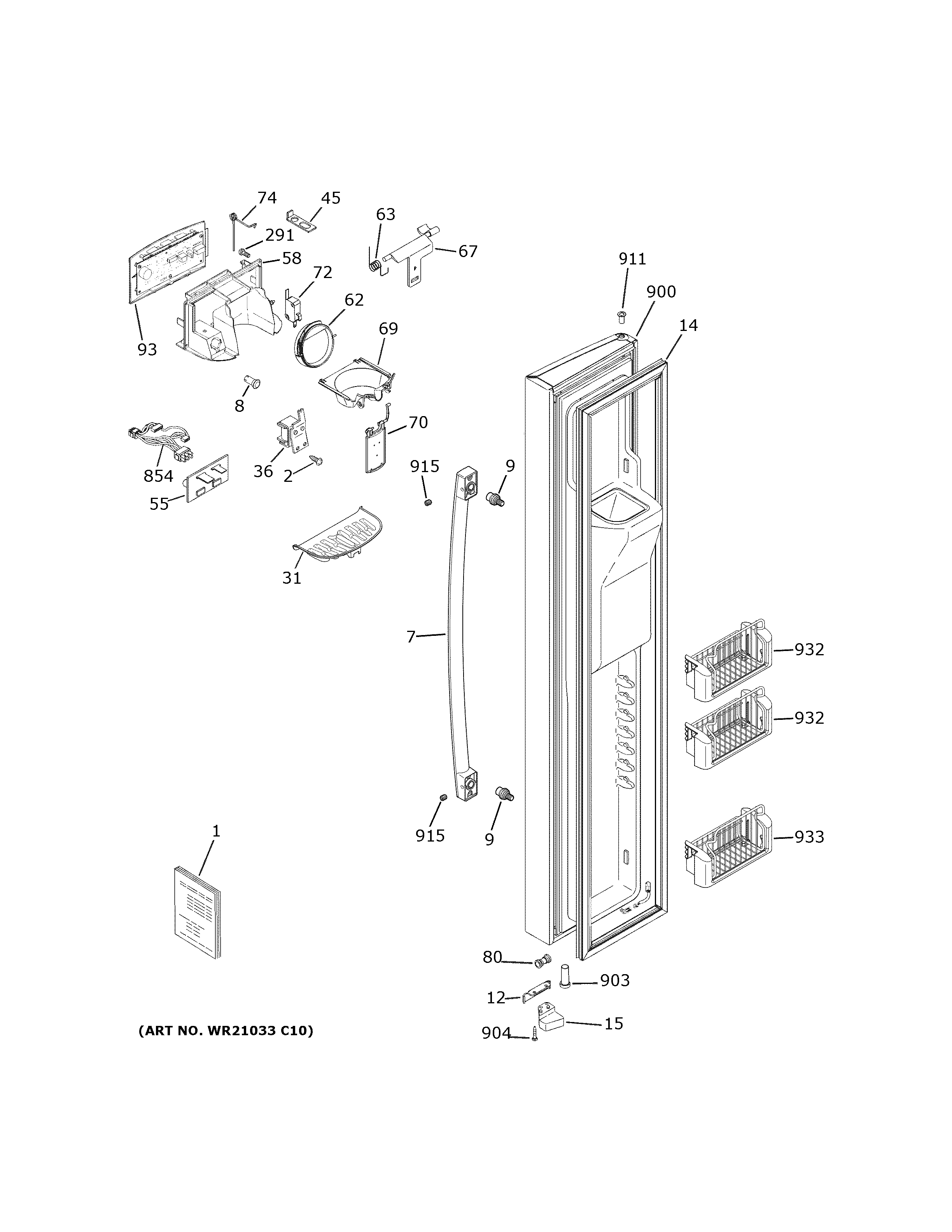 GE PZS22MSKNHSS freezer door diagram