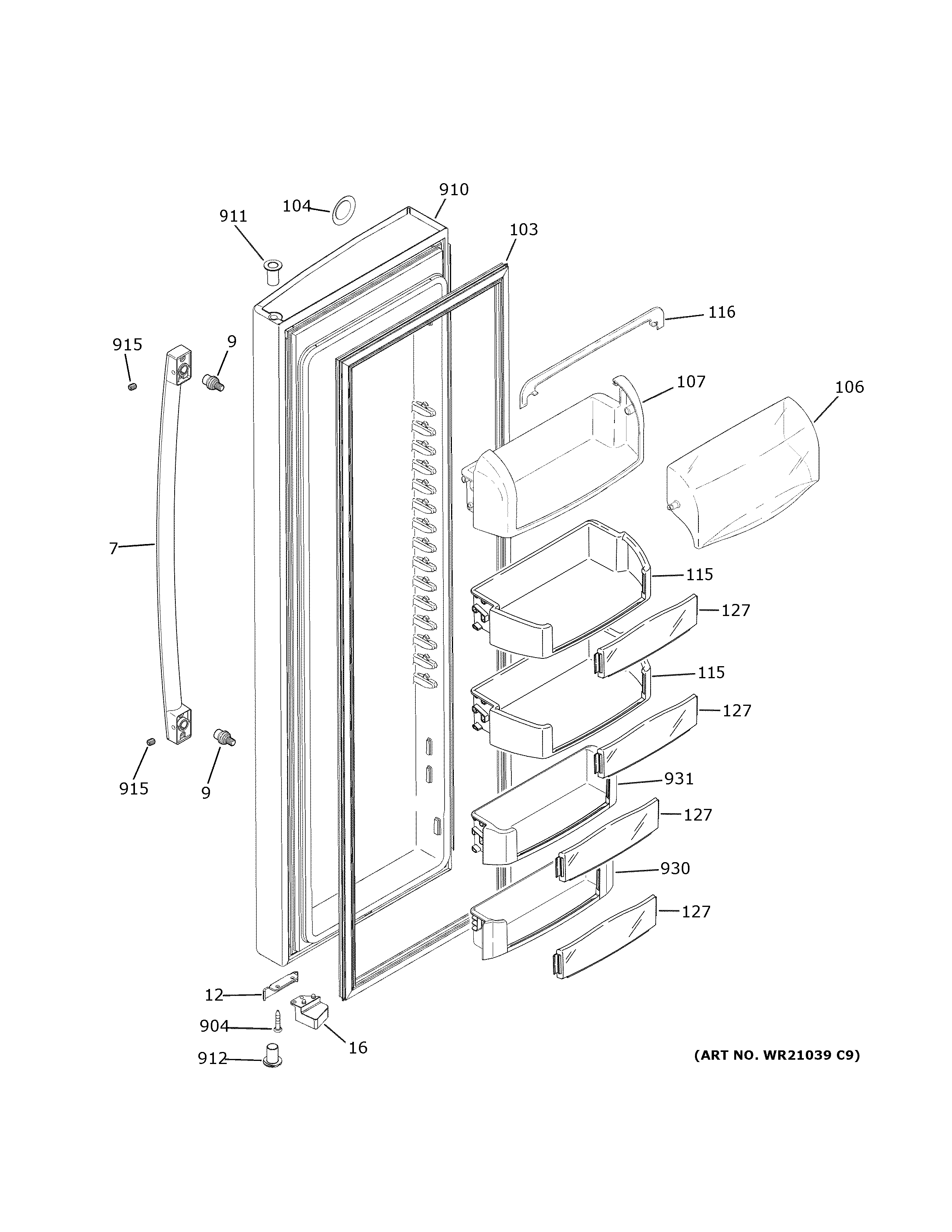 GE PZS22MSKNHSS fresh food door diagram