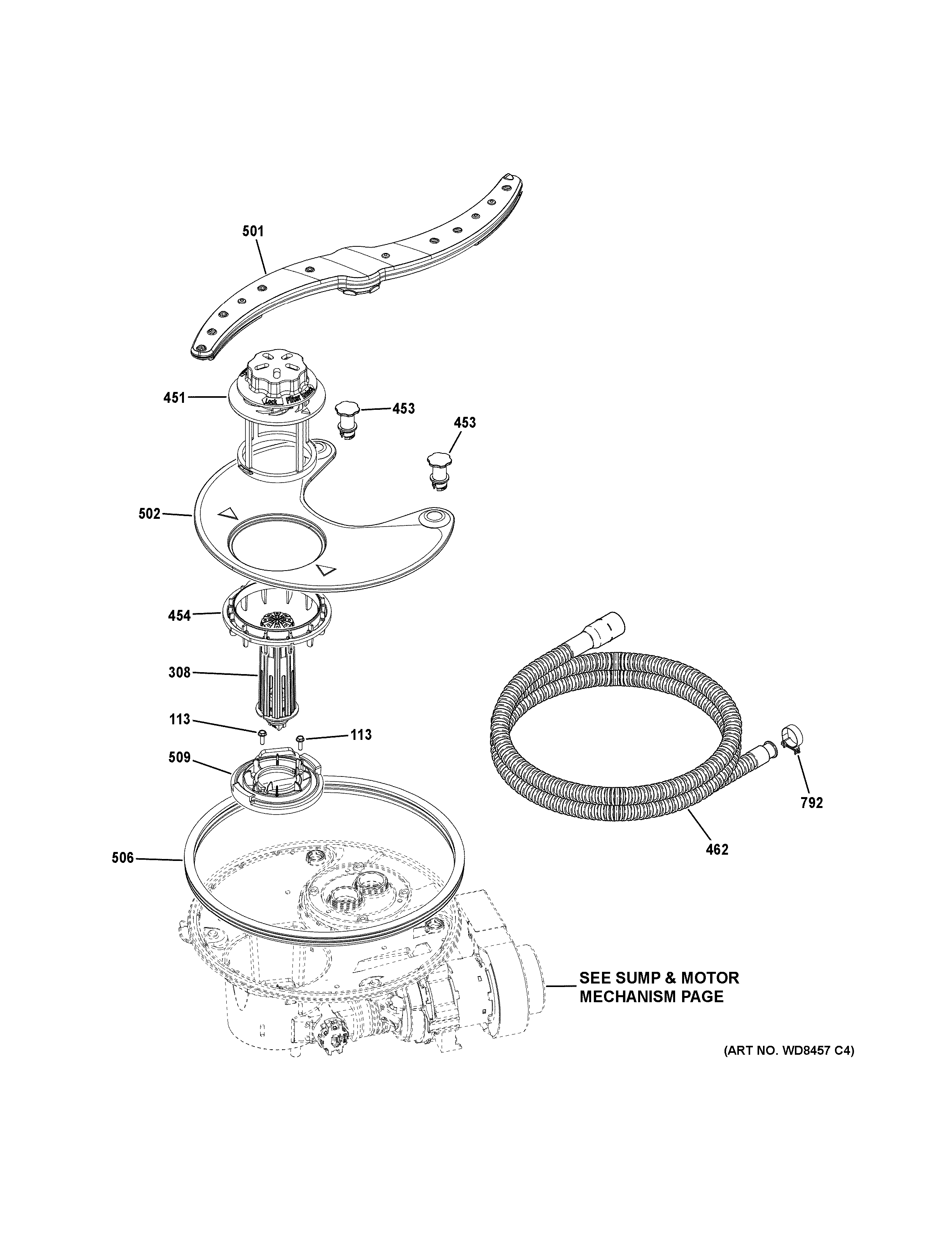 GE GDF610PMJ4ES sump & filter assembly diagram
