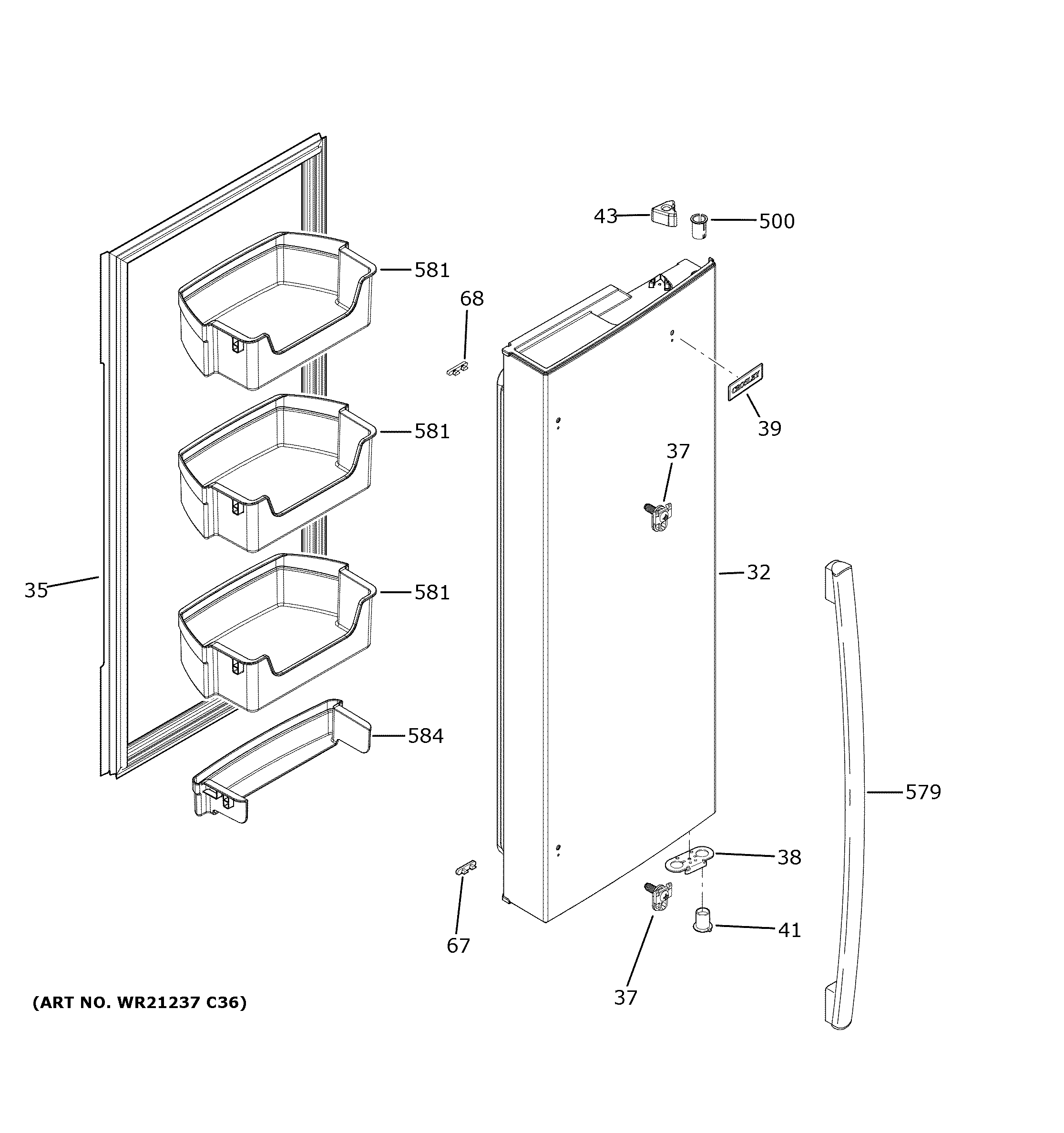 GE XNE25JGKNFBB fresh food door - rh diagram