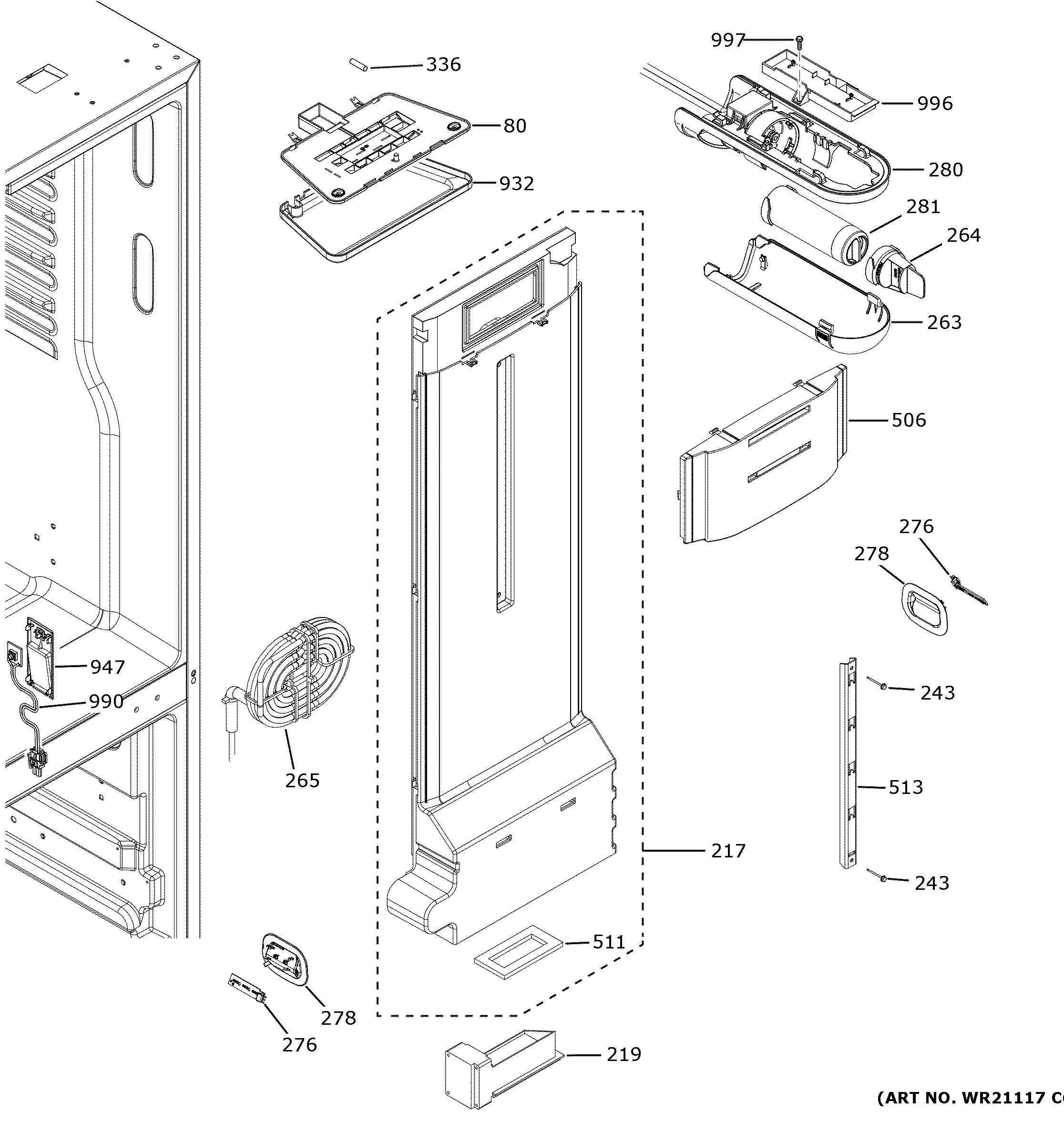 GE XNE25JGKNFBB fresh food section diagram