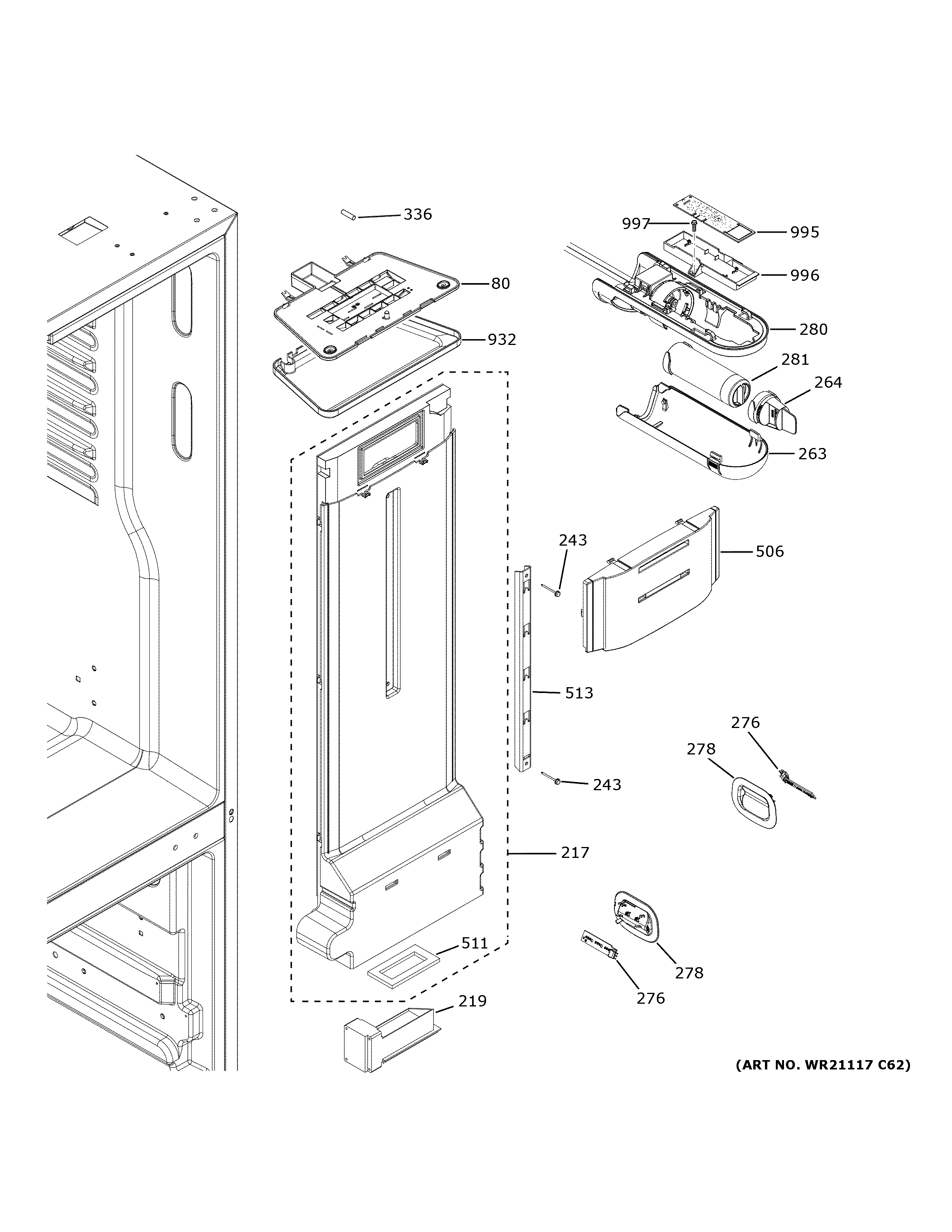 GE GFE24JGKNFBB fresh food section diagram