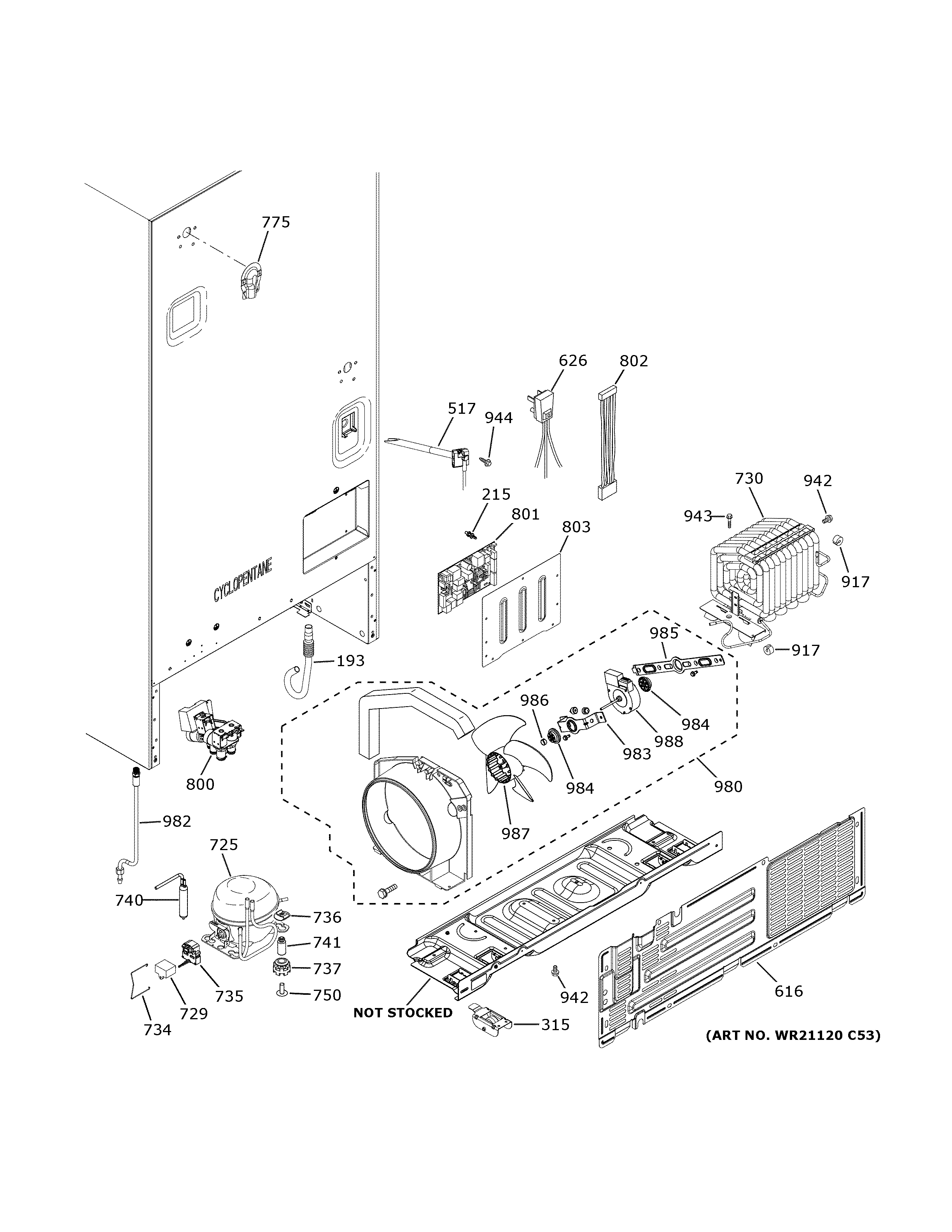 GE GWE19JSLNFSS machine compartment diagram