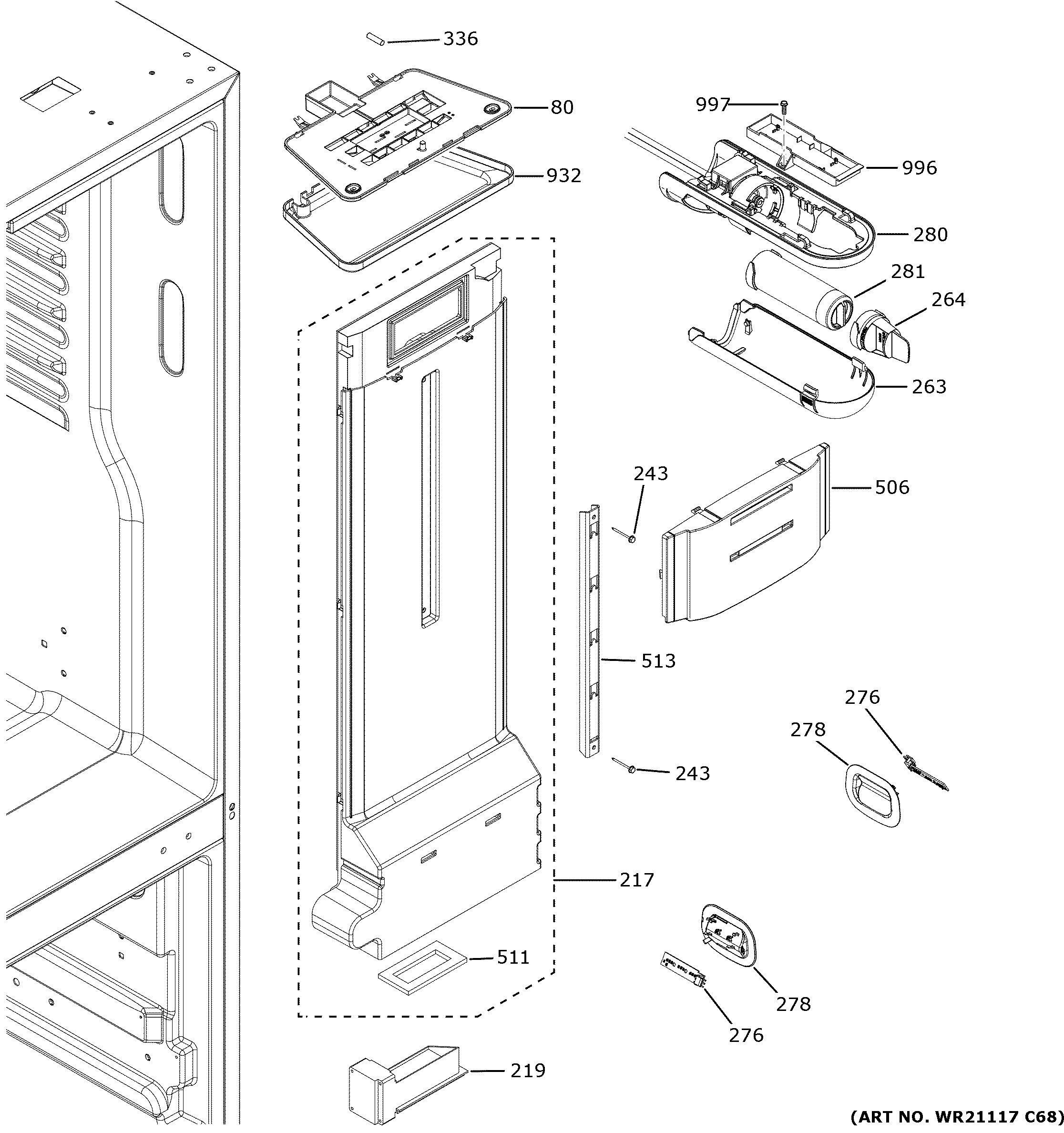 GE XFE26JSMPFSS fresh food section diagram