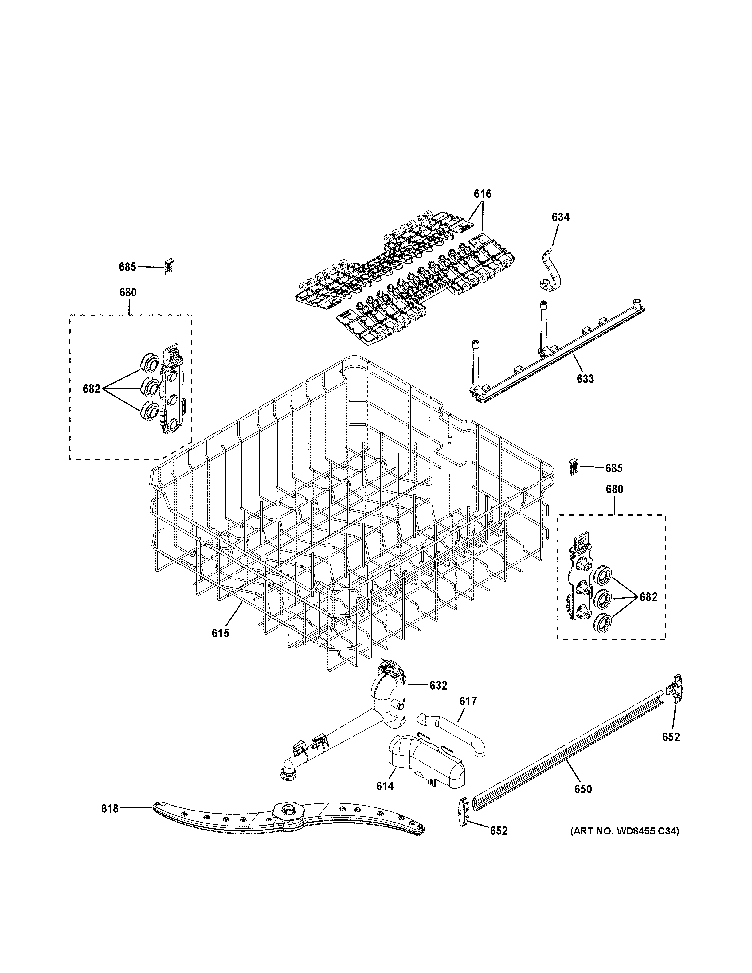 GE GDF610PGJ5BB upper rack assembly diagram