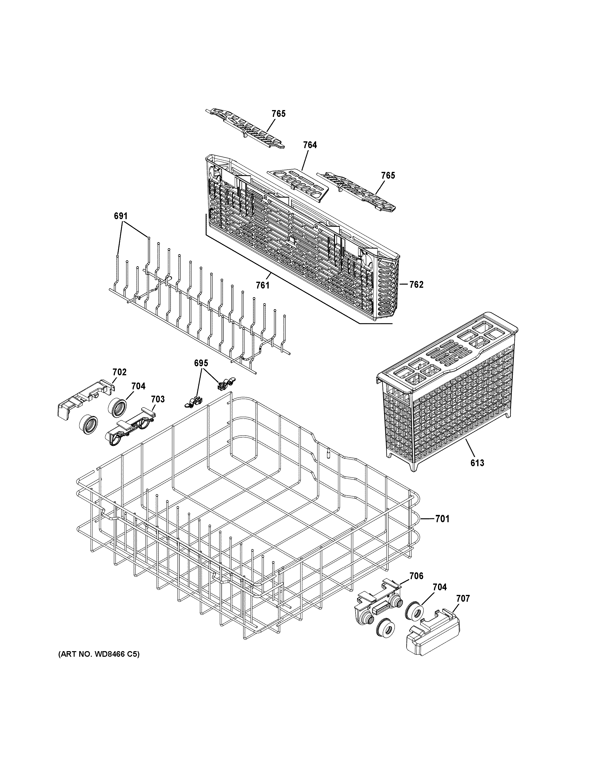 GE GDF610PGJ5WW lower rack assembly diagram