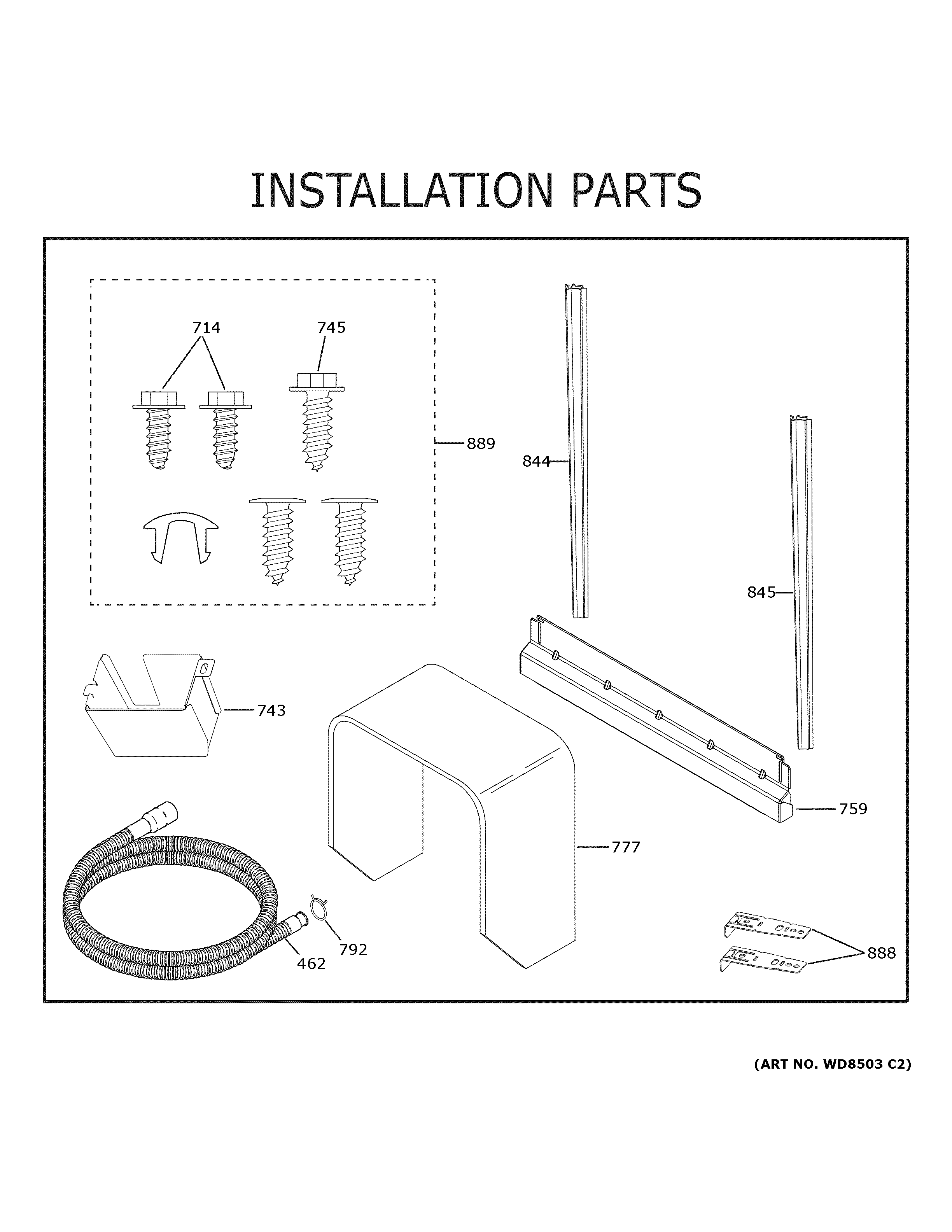 GE CDT845P4N0W2 installation parts diagram
