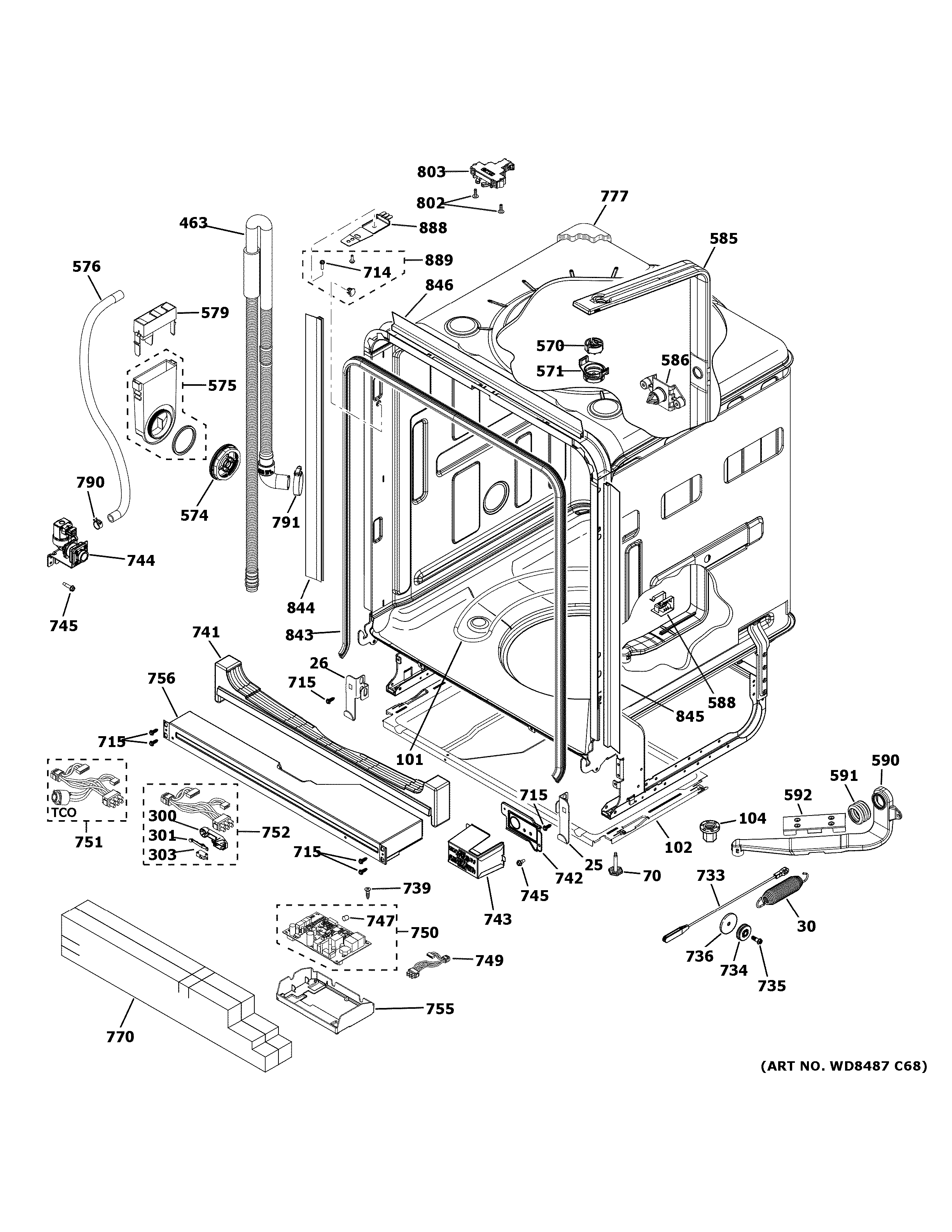 GE CDT845P4N0W2 body parts (1) diagram