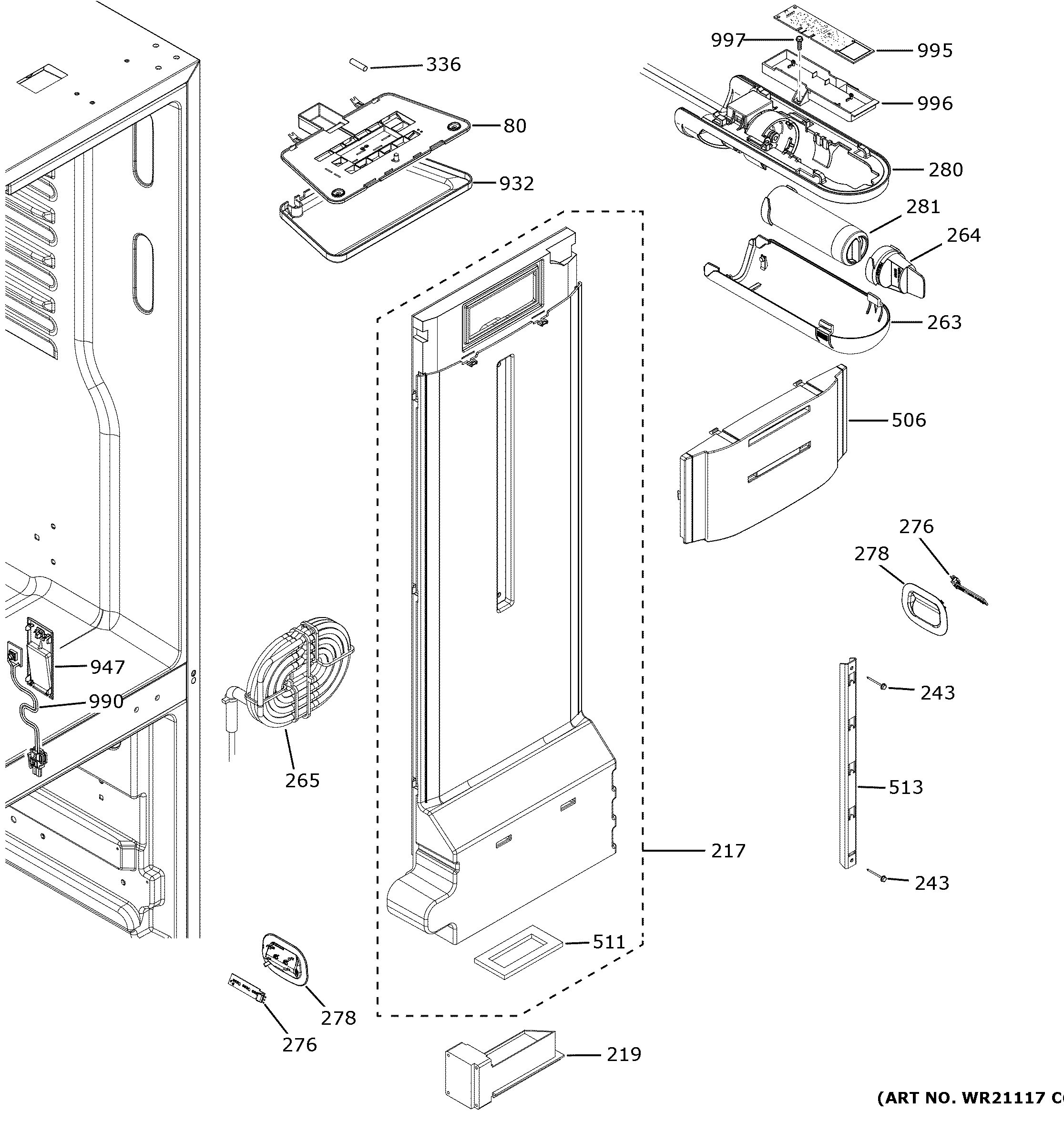 GE GNE25JMKPFES fresh food section diagram
