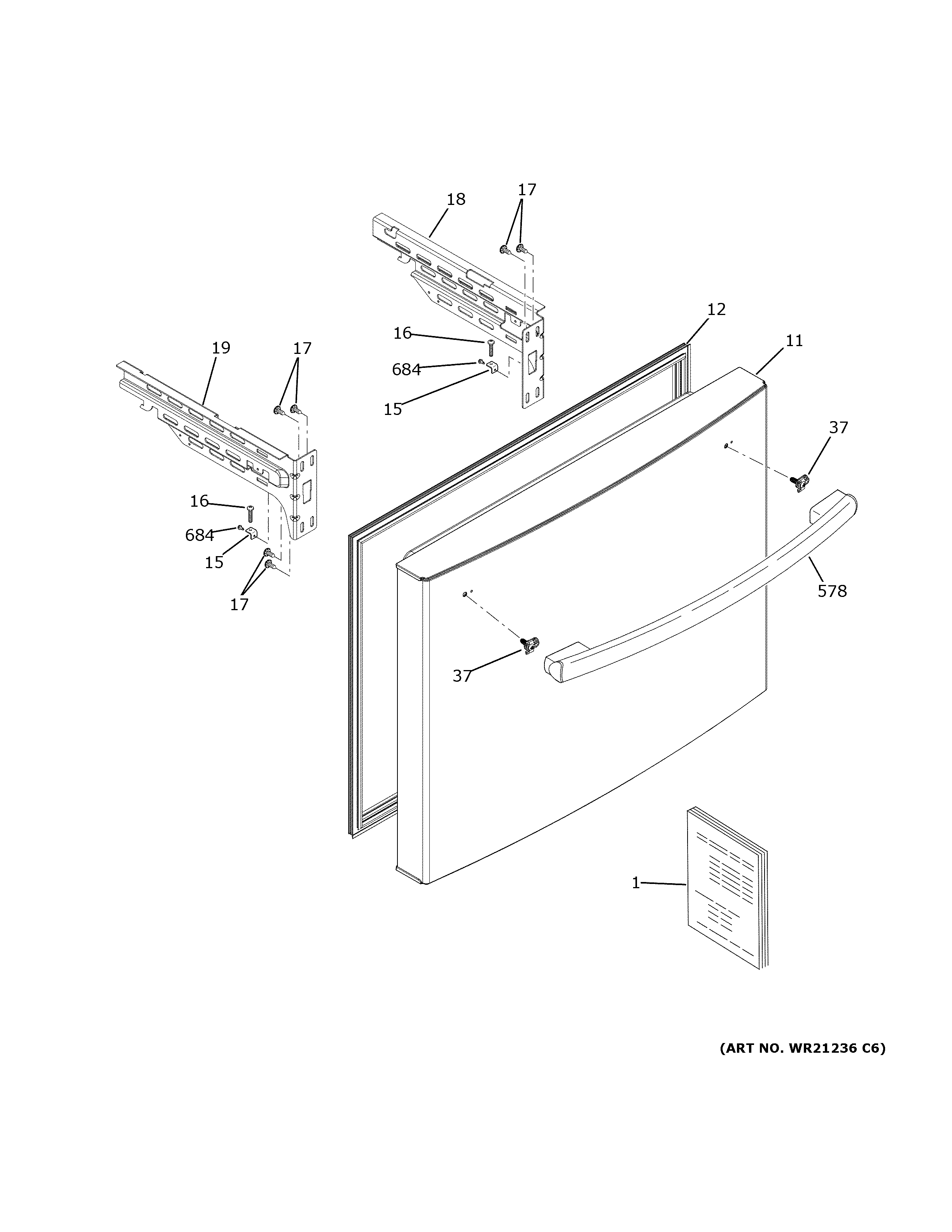 GE GDE25ESKPRSS freezer door diagram