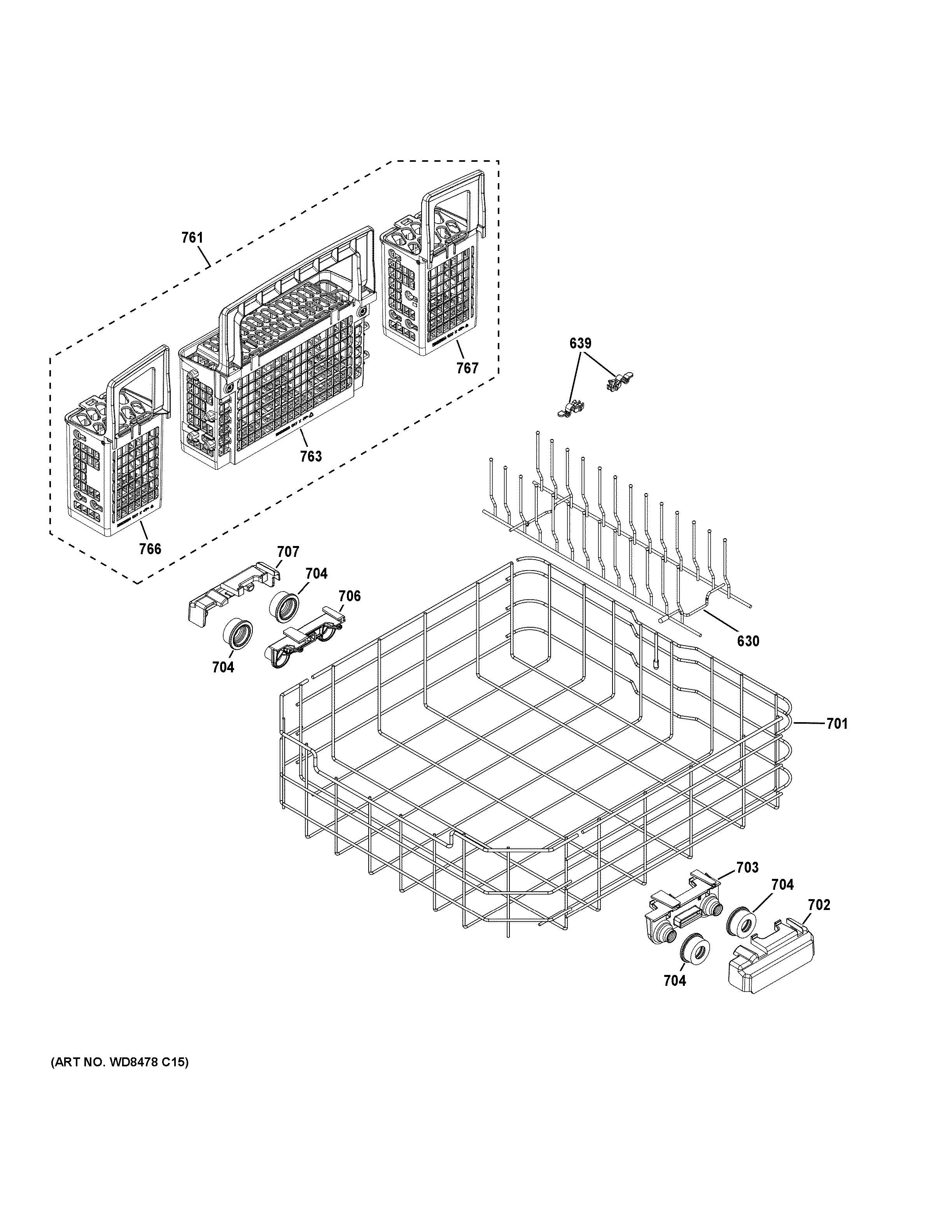 GE GDT635HGJ6BB lower rack assembly diagram