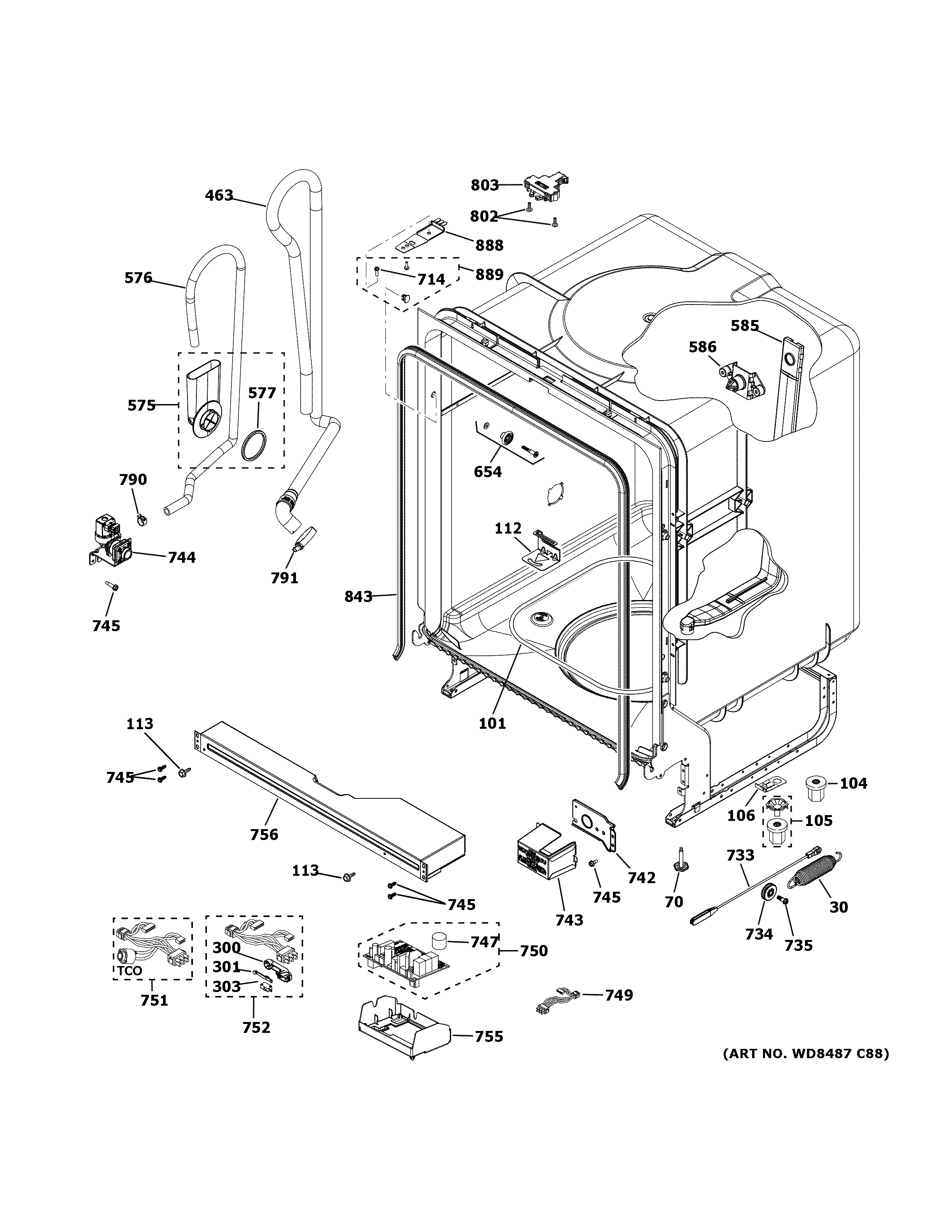 GE GDT535PSM0SS body parts diagram