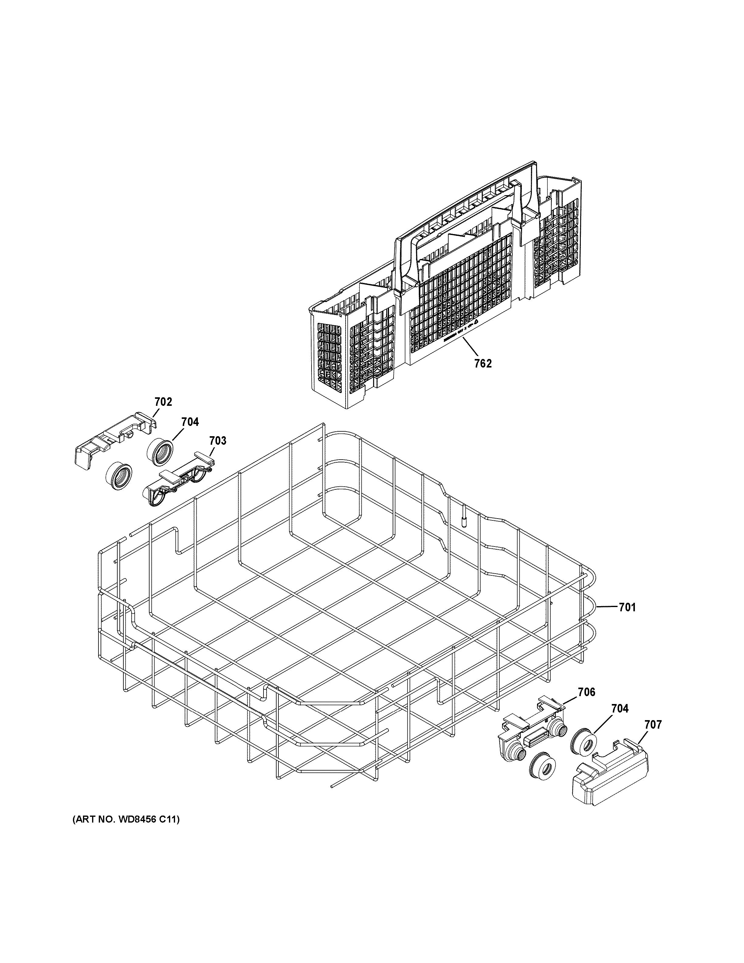 GE GDT535PSM0SS lower rack assembly diagram
