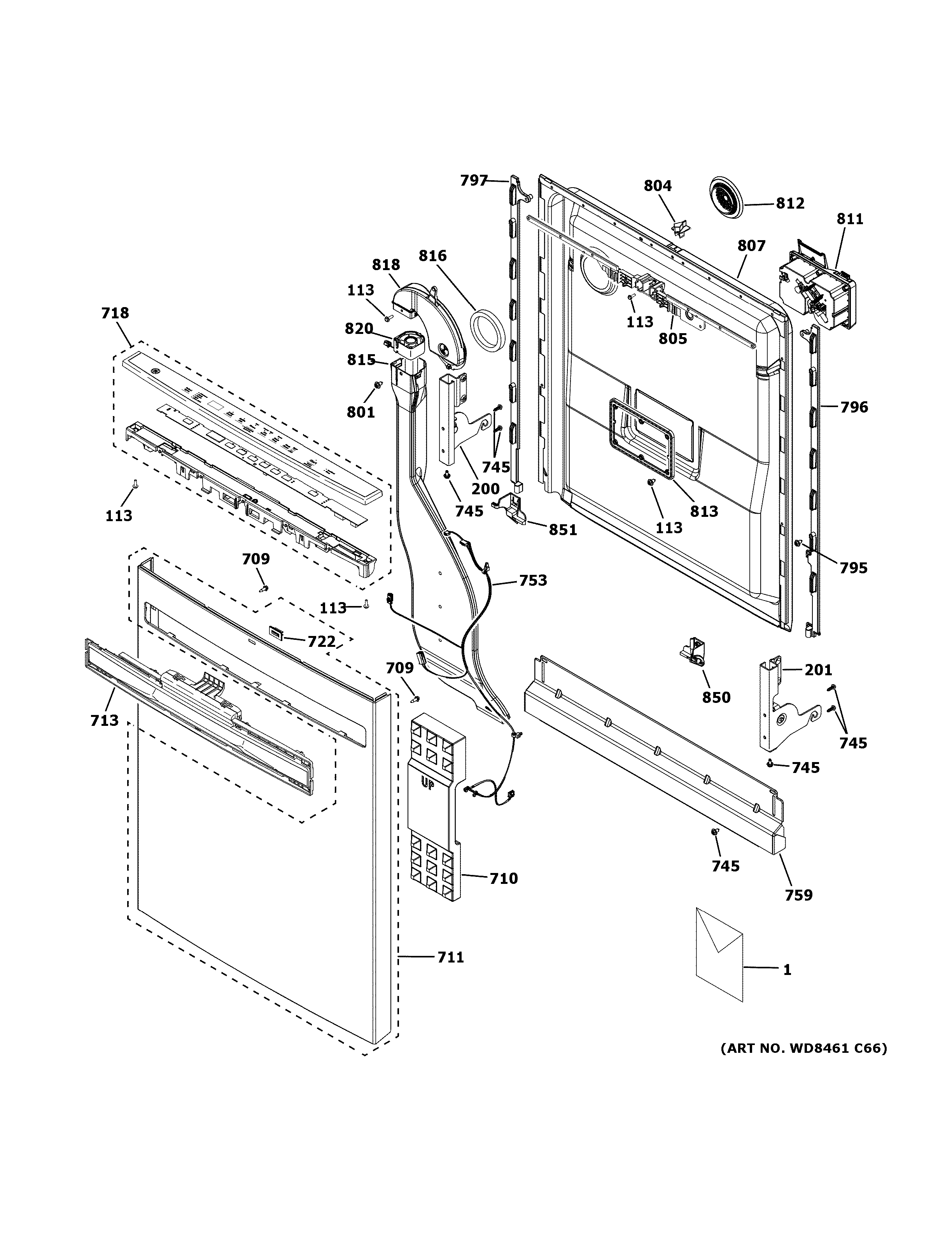 GE GDP665SYN0FS escutcheon & door assembly diagram