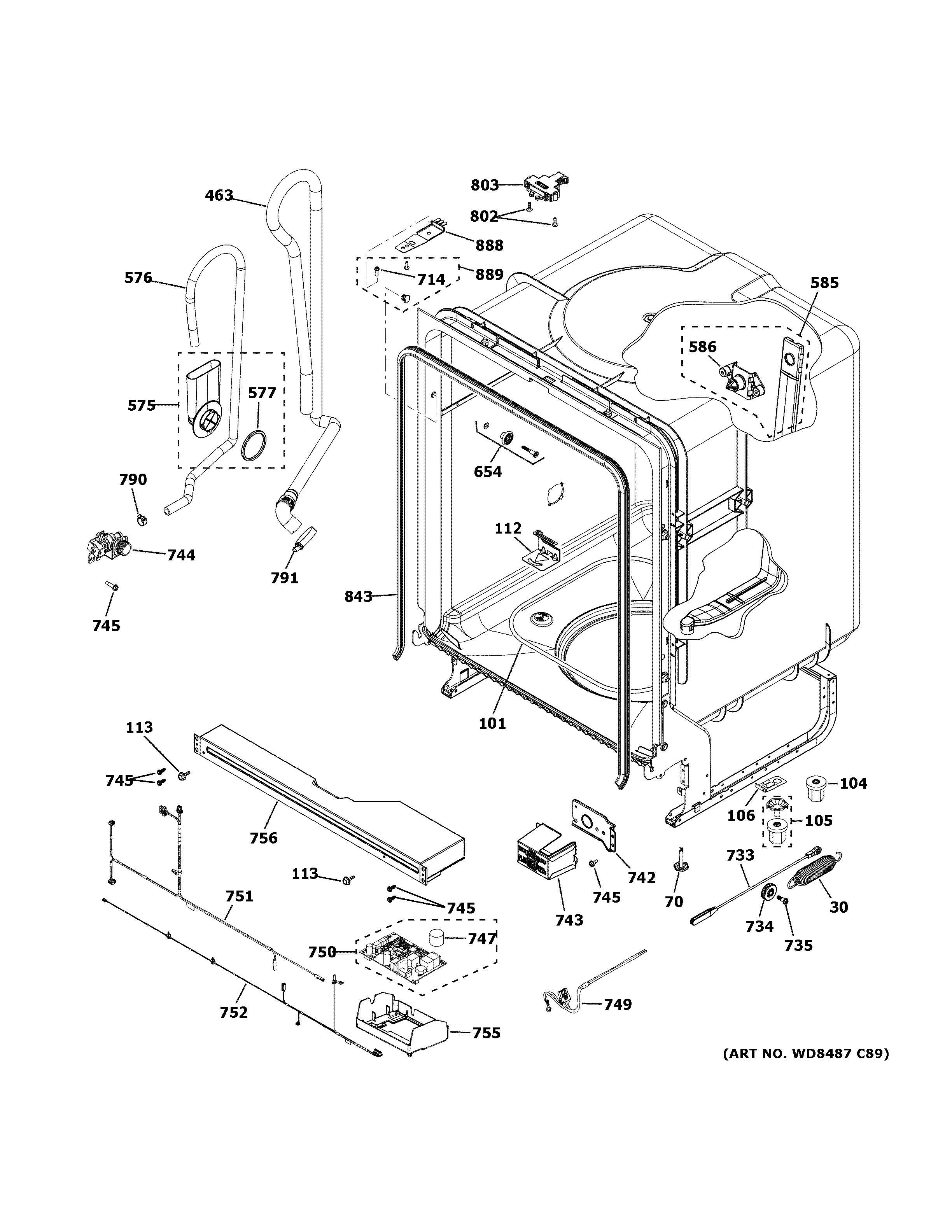 GE GDT535PSM4SS body parts diagram