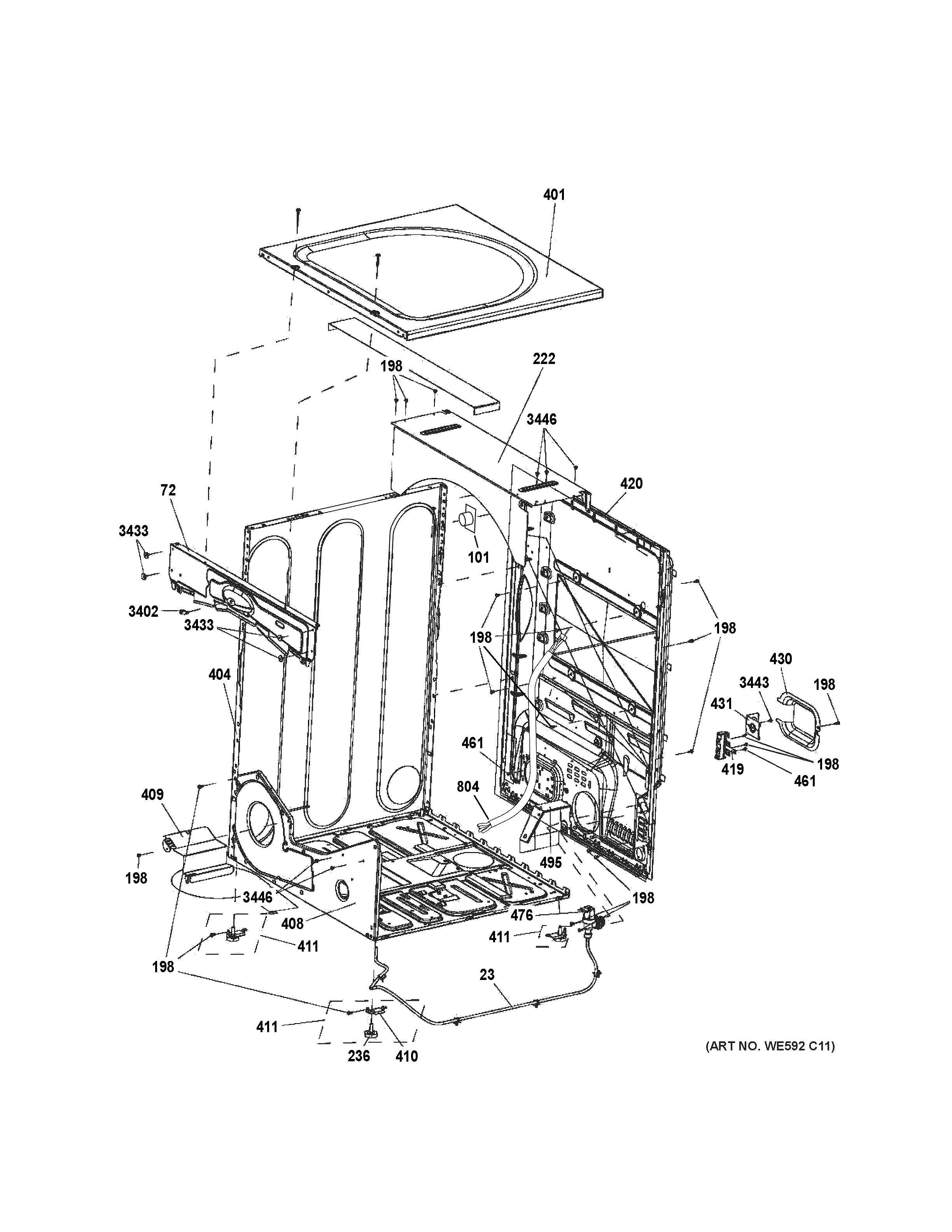 GE GFD45ESSK0WW cabinet & top panel diagram
