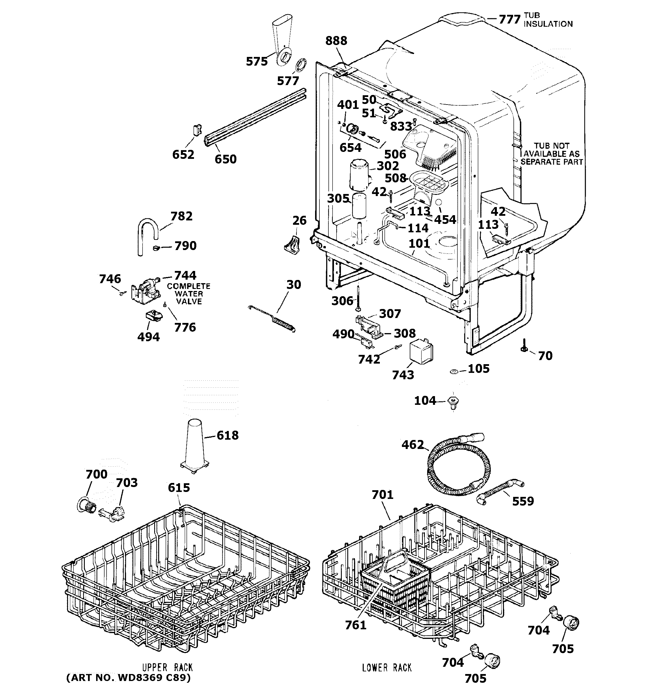 Hotpoint HDA3600K65WW body parts diagram