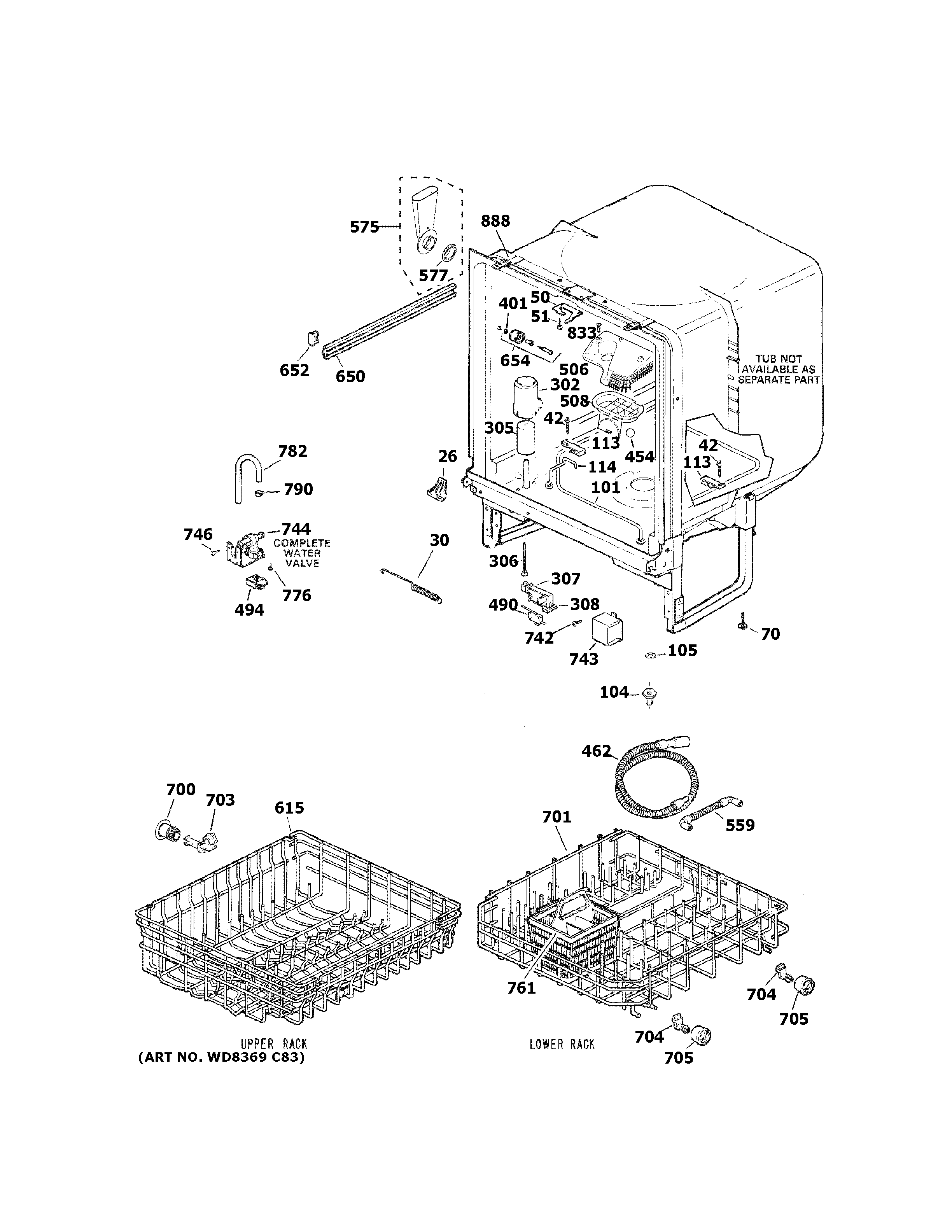 Hotpoint HDA2100H65WW body parts diagram